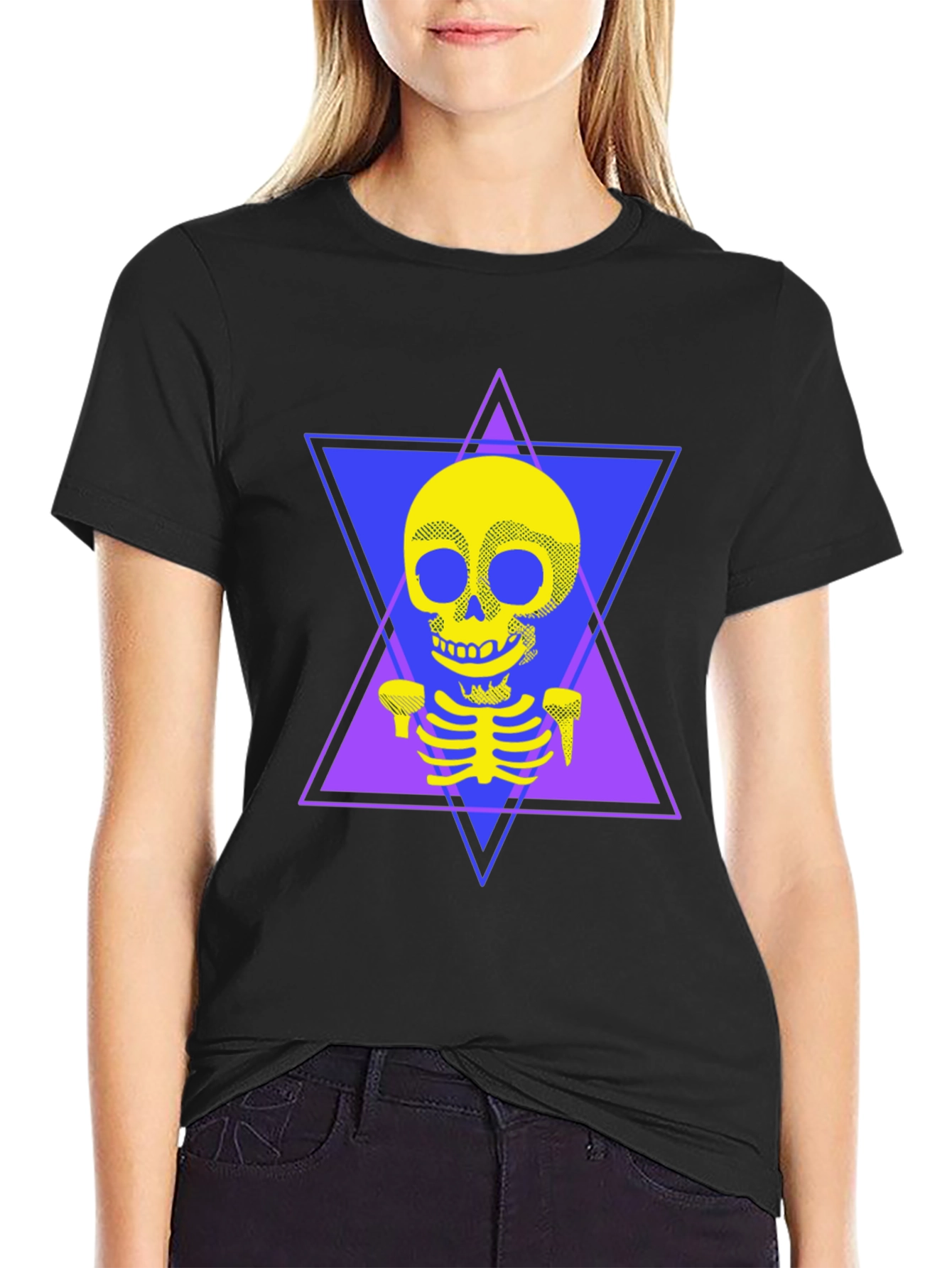 Black Geometric Skeleton T-Shirt - Edgy Graphic Tee view 2