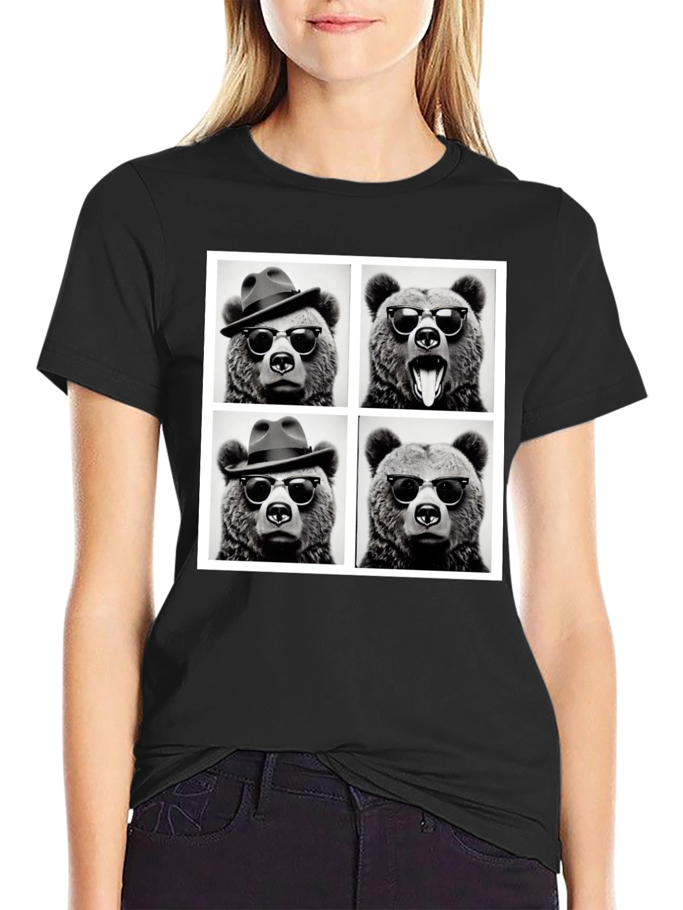 Cool Bear Collage Graphic Tee - Black - 2