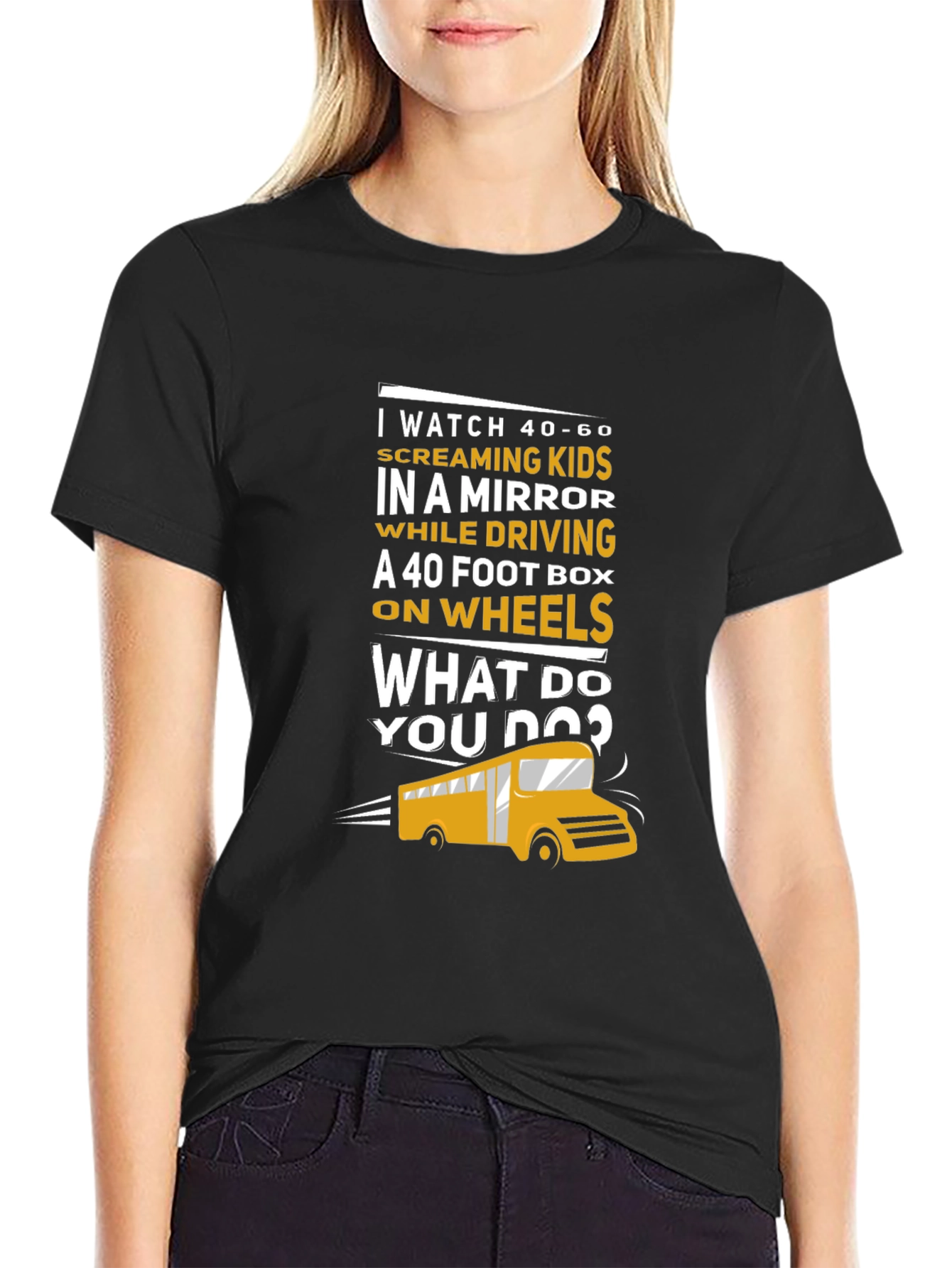 Black School Bus Driver T-Shirt - 40-60 Screaming Kids view 2