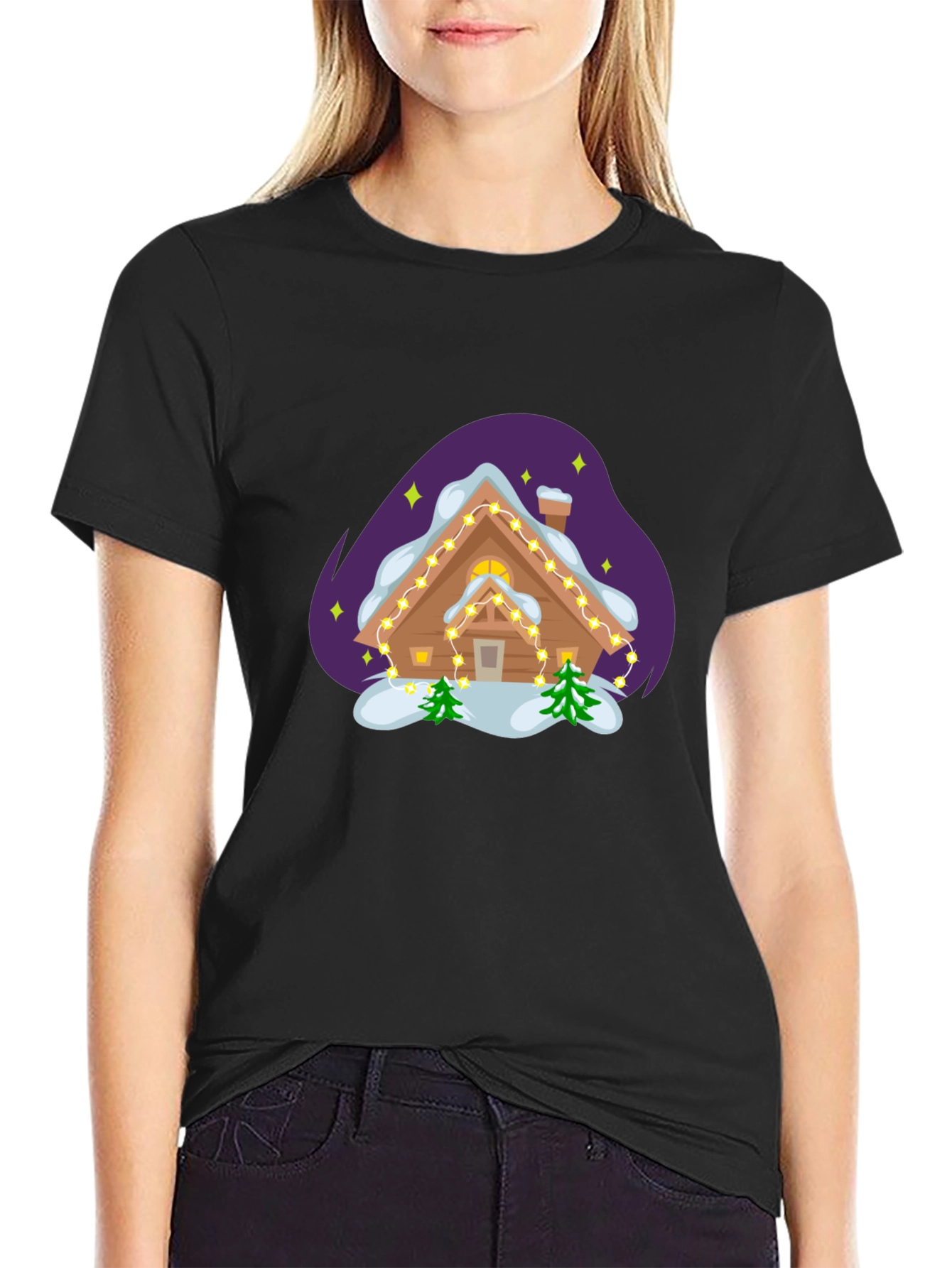 Black Holiday Cabin Graphic Tee view 2