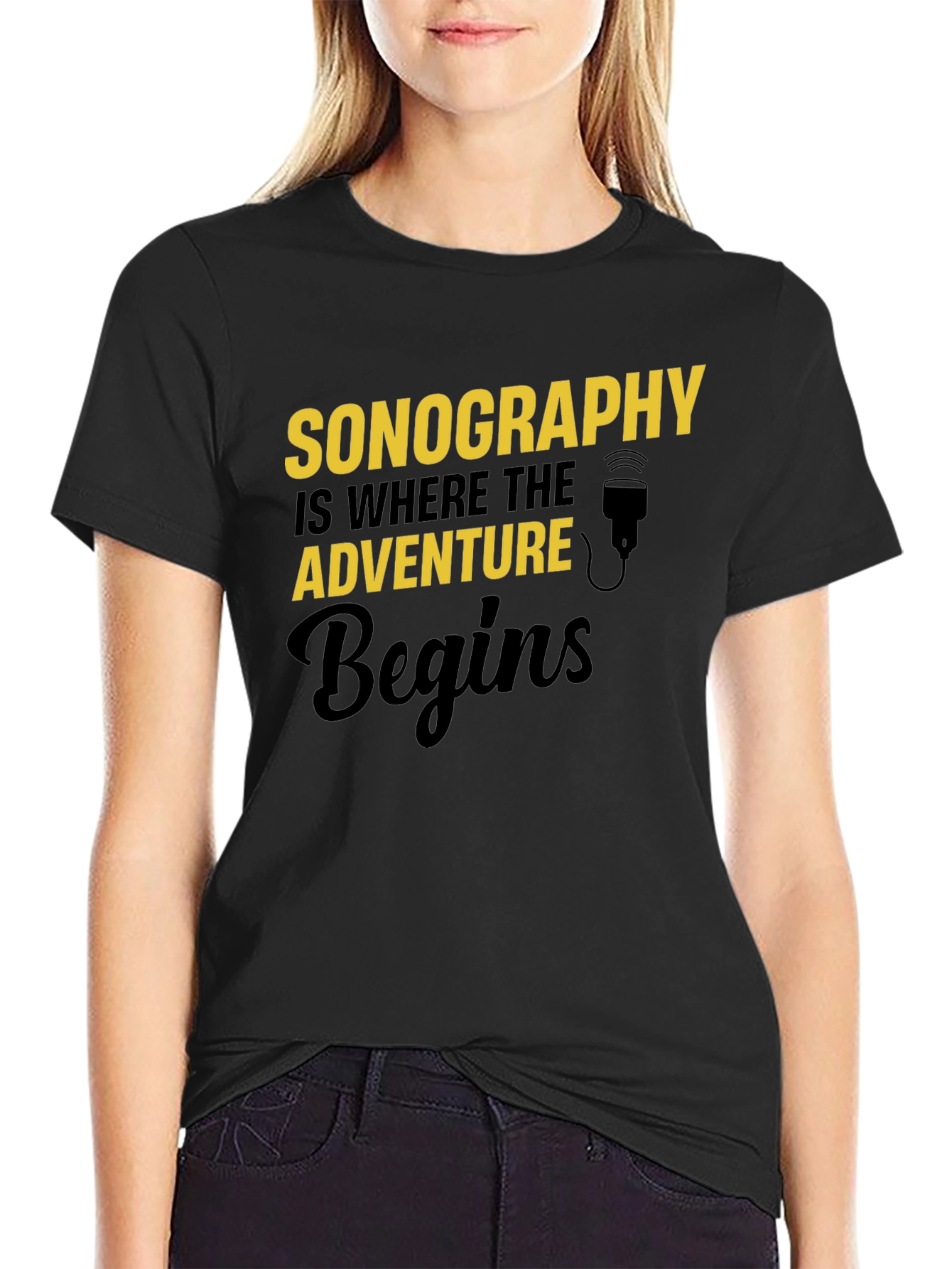 Black Sonography Adventure Begins T-Shirt - Black view 2