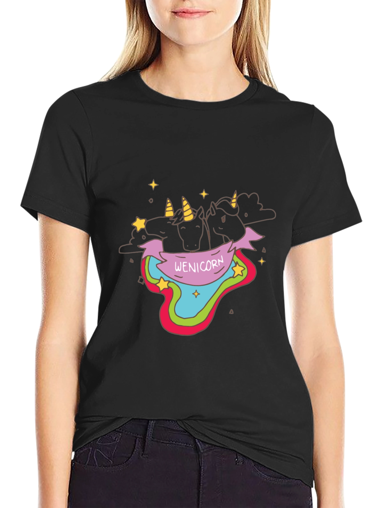 Black Wenicorn Graphic Tee - Black Cotton T-Shirt view 2