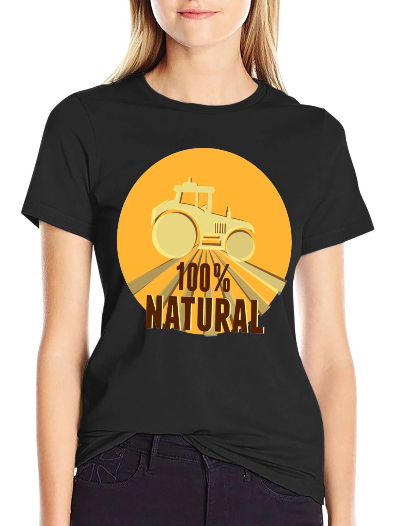 Black 100% Natural Tractor Graphic Tee - Black Cotton Blend view 2