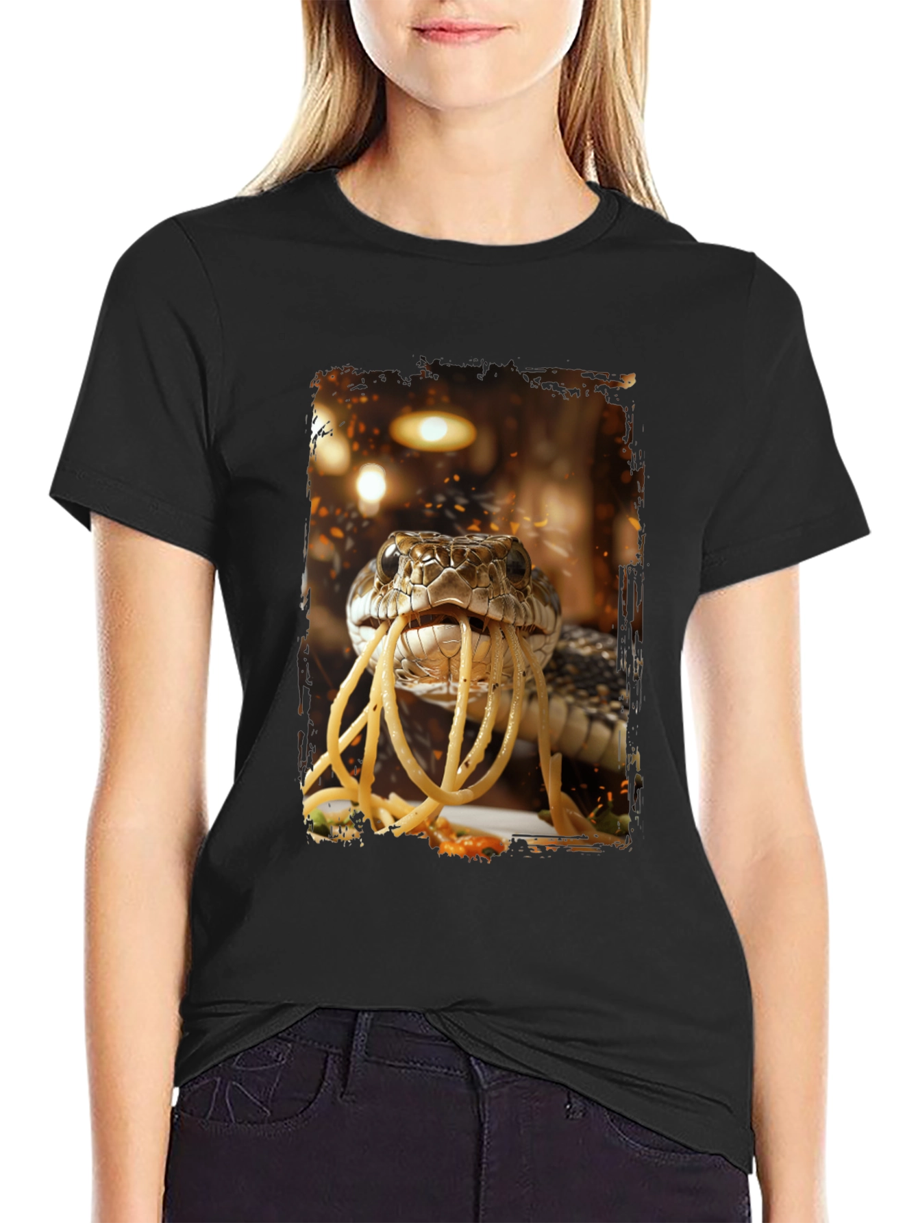 Black Snake Eating Spaghetti Graphic Tee view 2