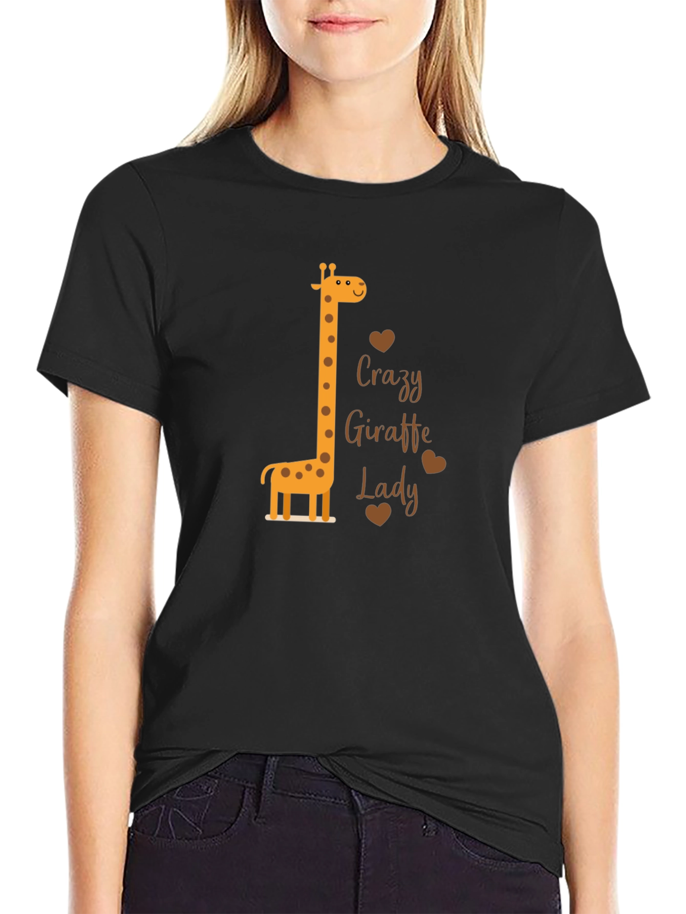Black Crazy Giraffe Lady Black T-Shirt view 2