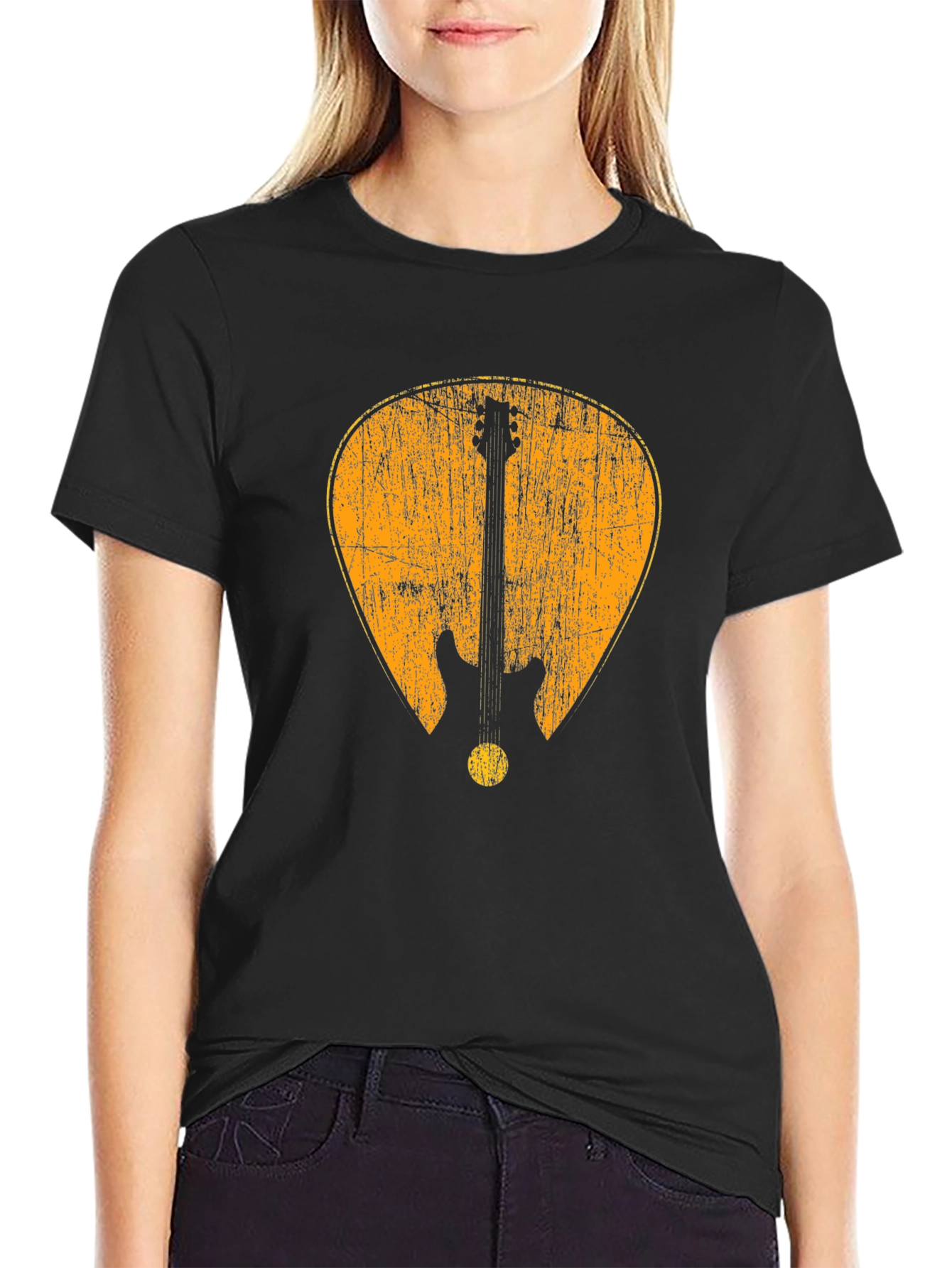 Black Vintage Guitar Pick Graphic Tee - Black Cotton view 2
