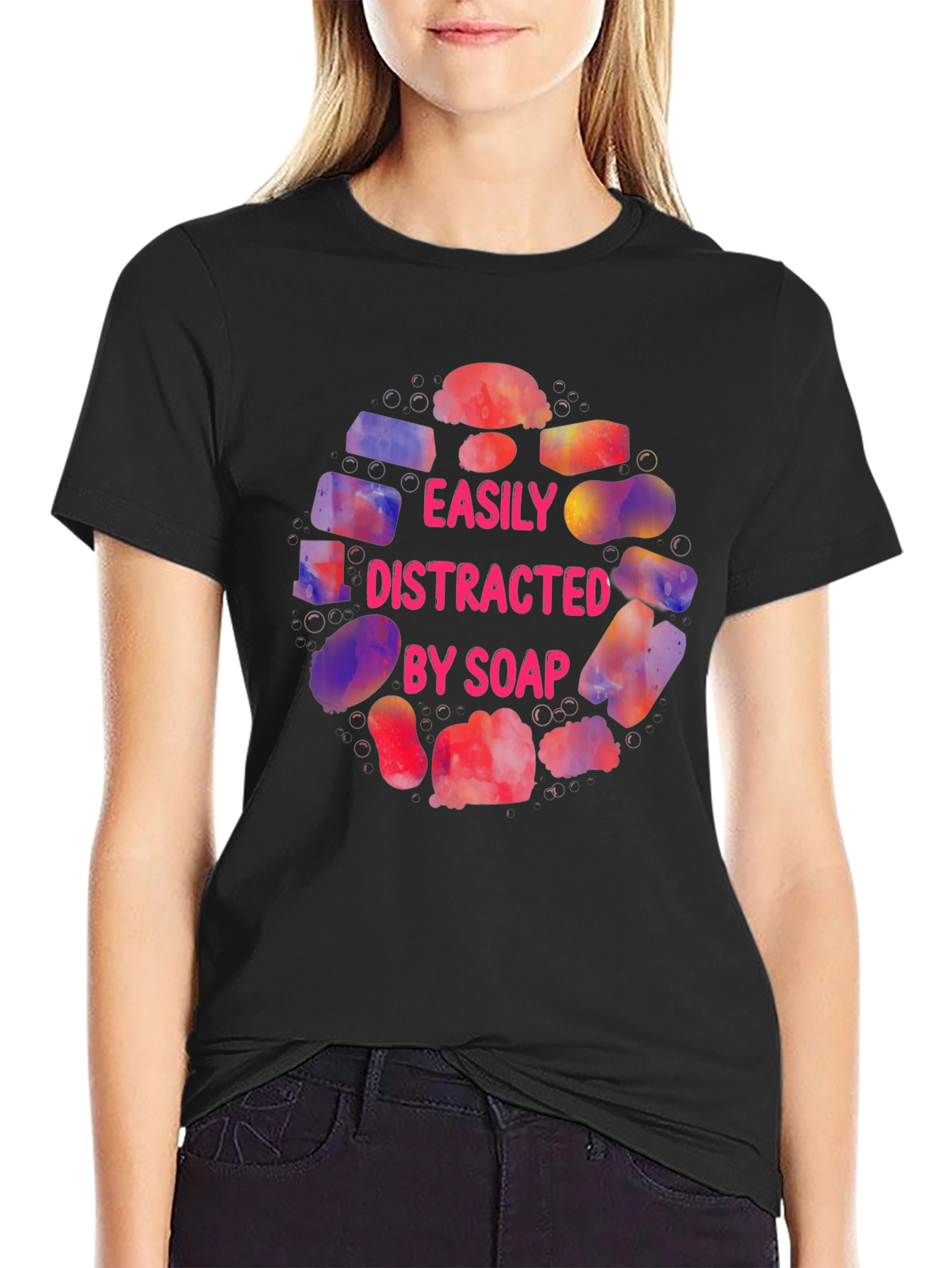 Black Easily Distracted By Soap Graphic T-Shirt view 2