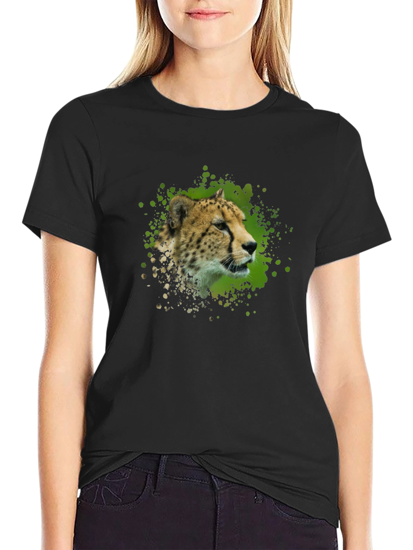 Black Cheetah Splash Graphic T-Shirt - Black view 2