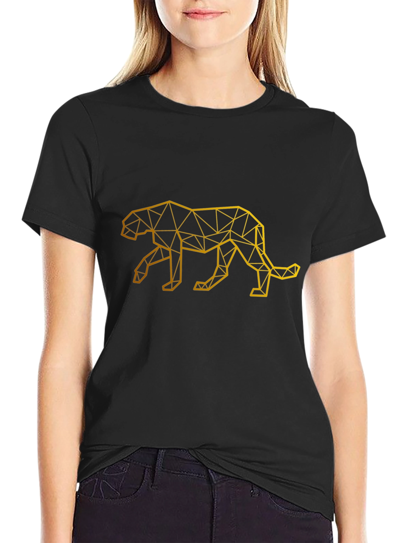 Black Geometric Panther Graphic Tee - Modern Style view 2