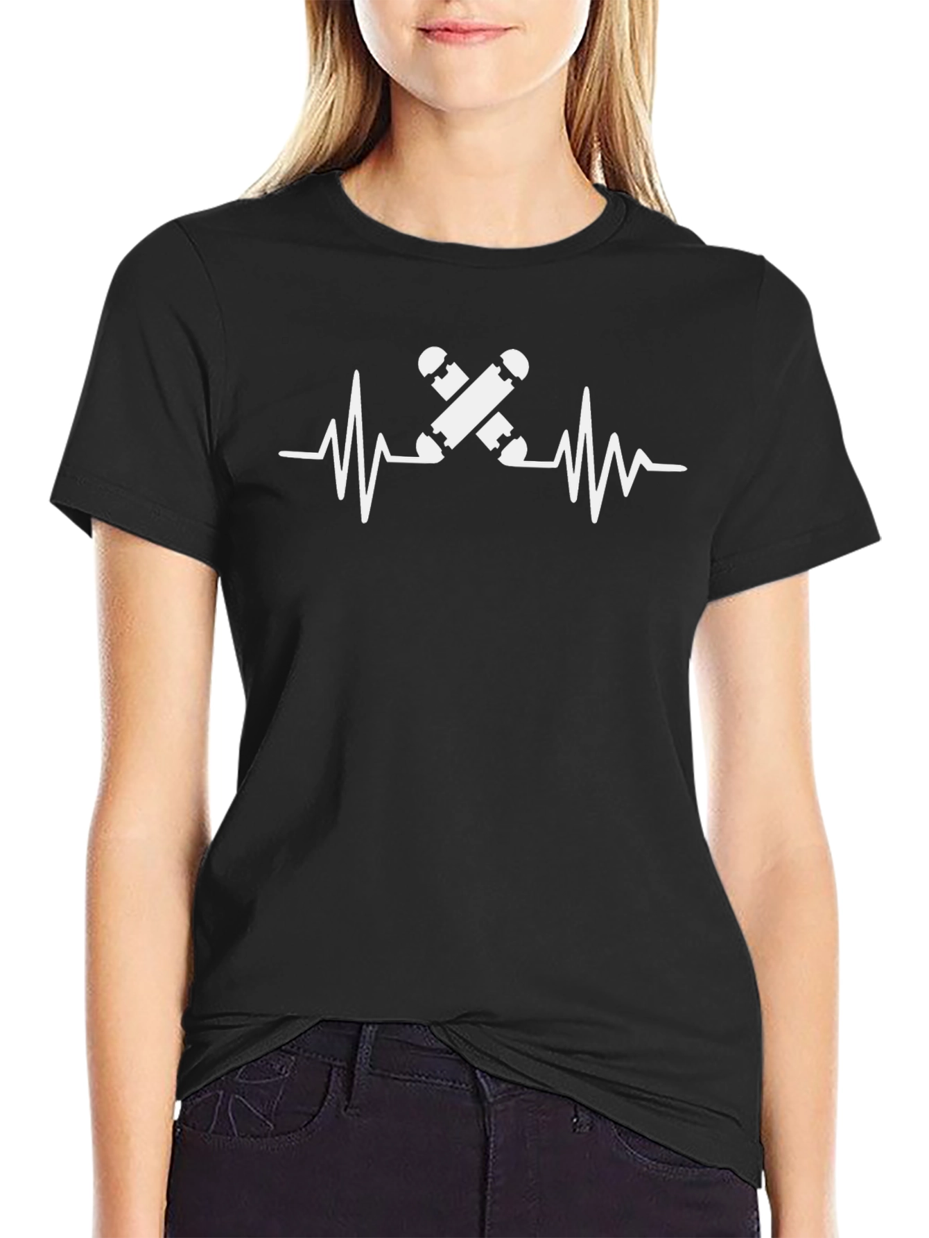 Black Skateboard Heartbeat Graphic Tee - Skate Life T-Shirt view 2