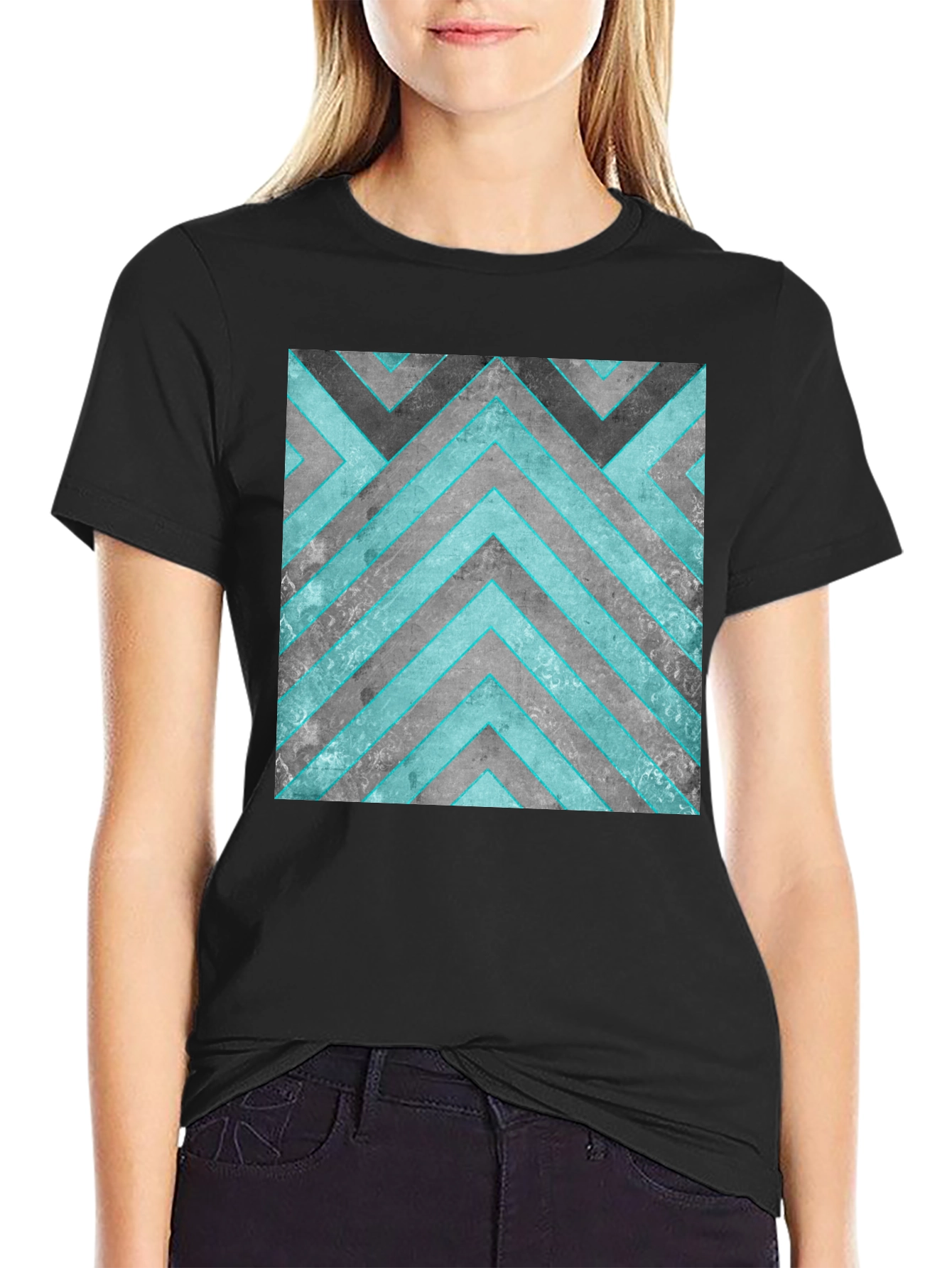 Black Abstract Geometric Graphic T-Shirt view 2