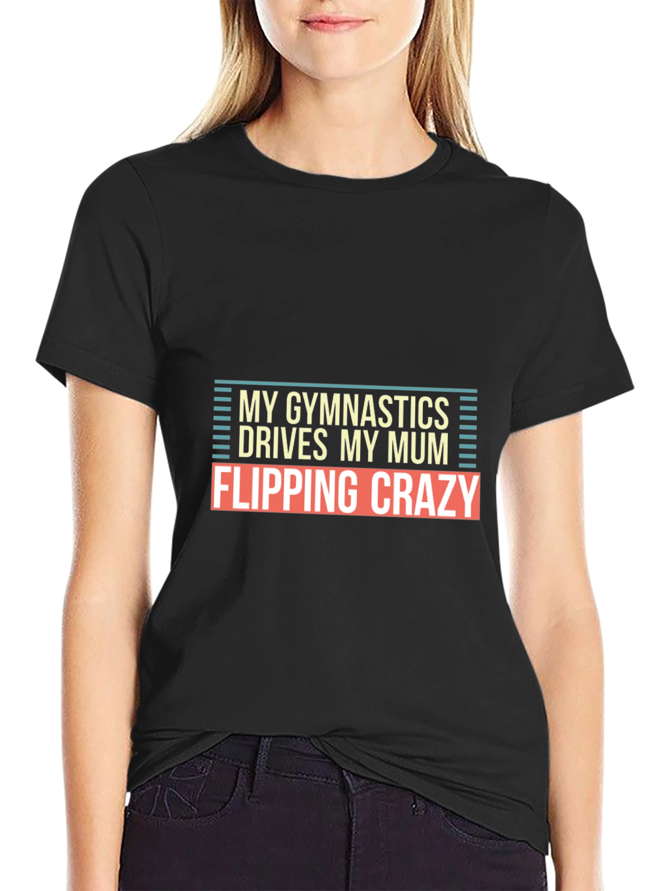 Black Gymnastics Mum Crazy T-Shirt view 2