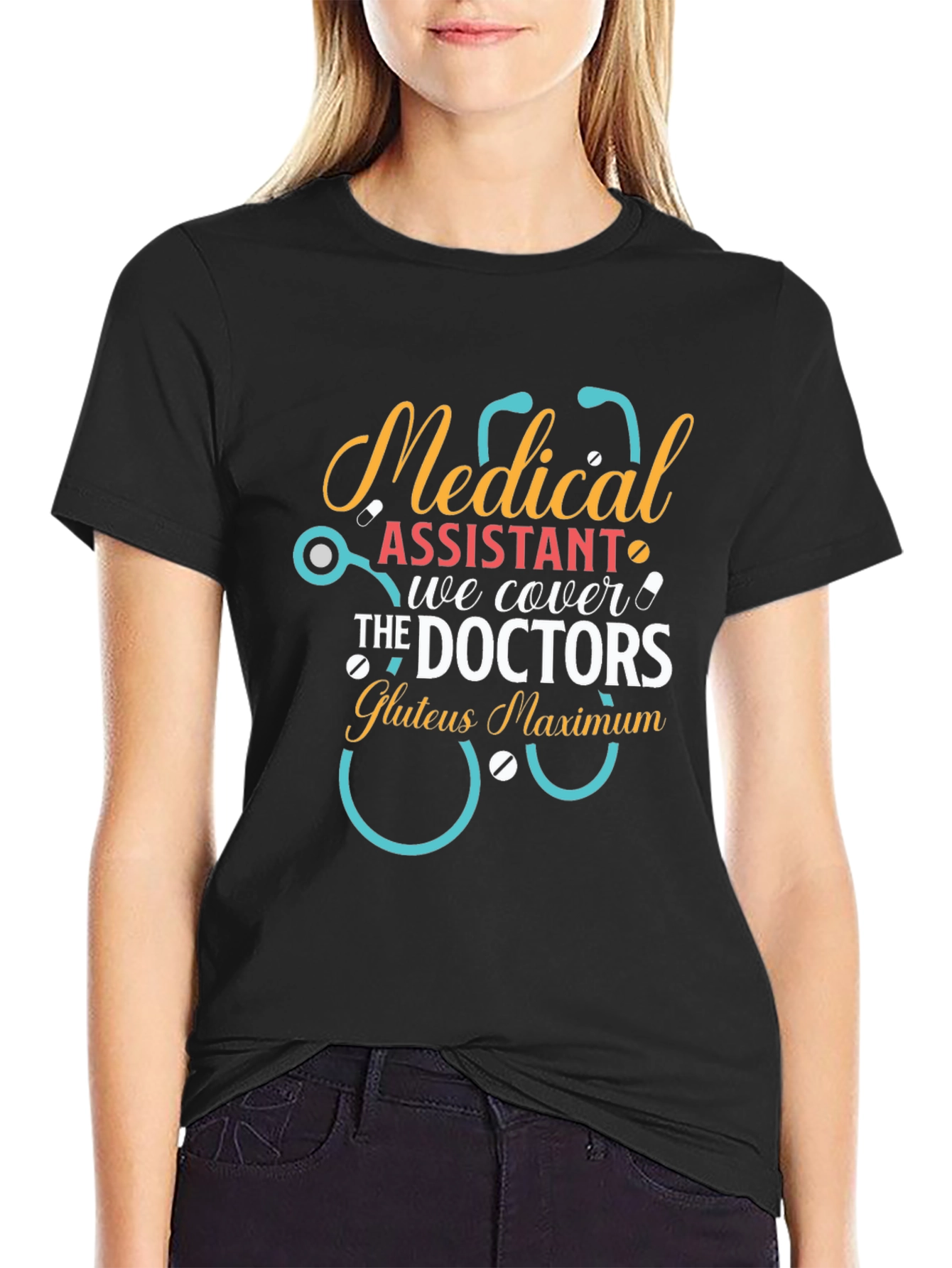 Black Medical Assistant T-Shirt - Cover the Doctors Funny MA Tee view 2