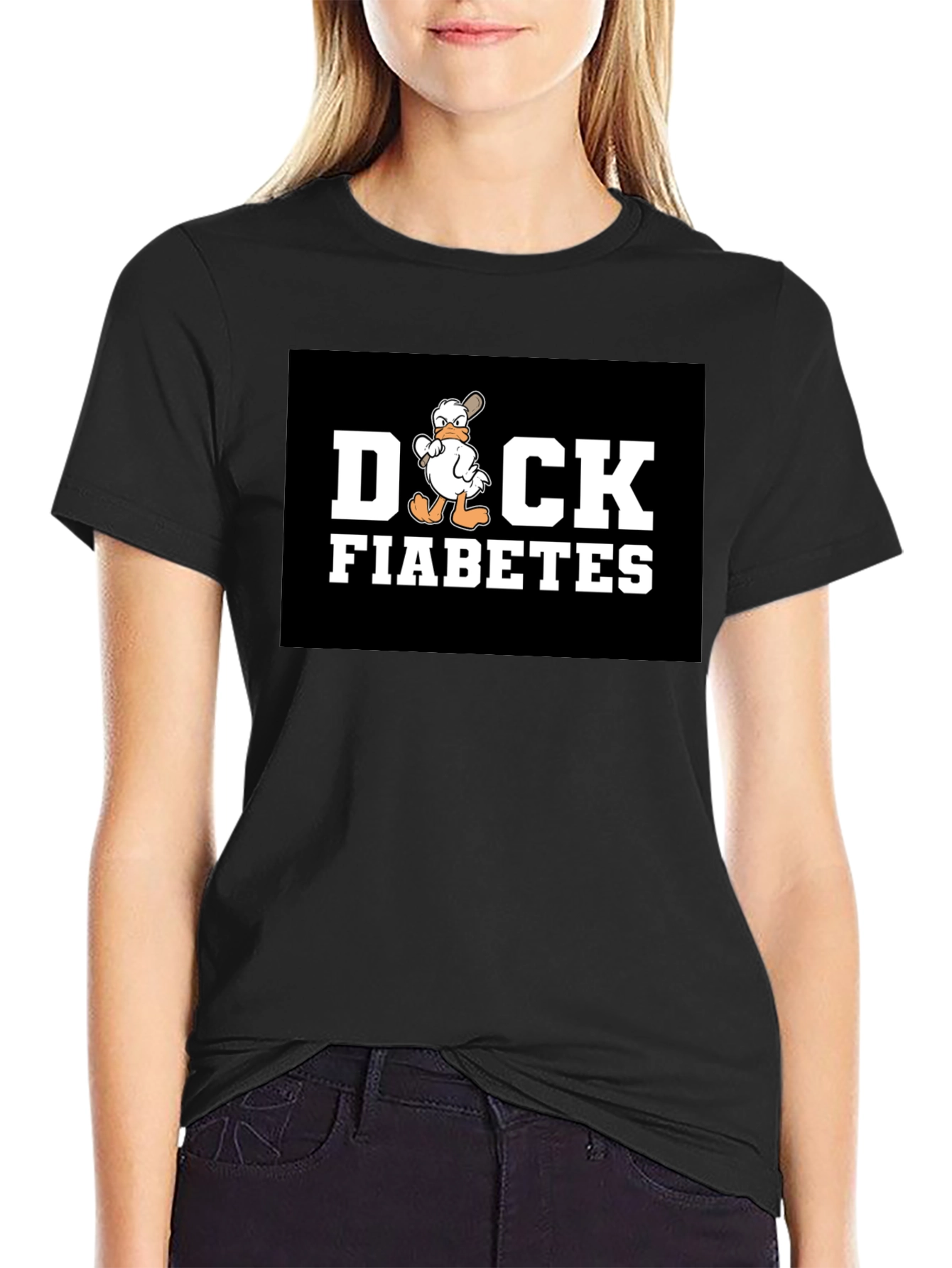 Black Duck Fiabetes T-Shirt - Funny Cartoon Graphic Tee view 2
