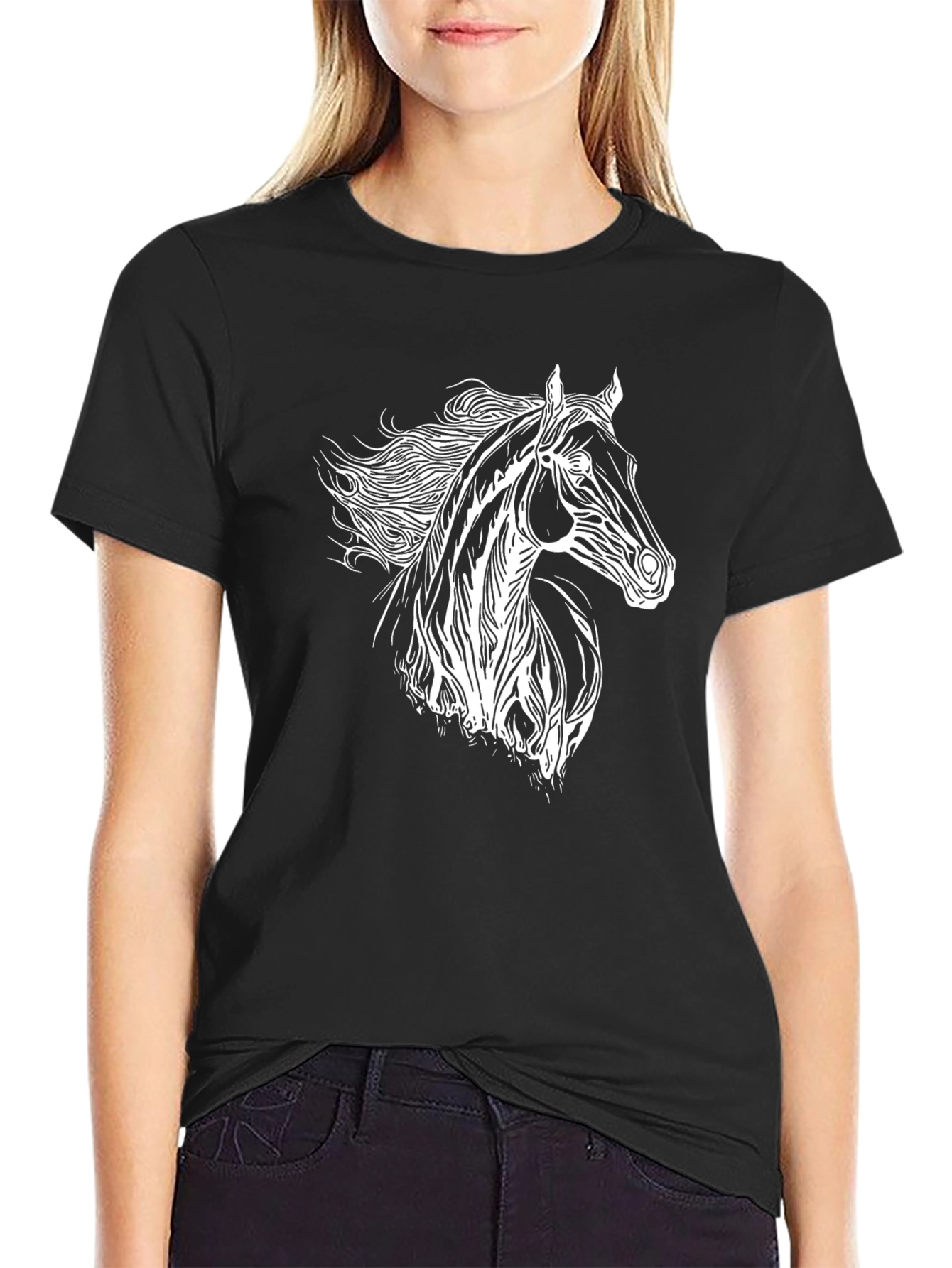 Black Horse Graphic Black Tee - Stylish Animal Print view 2