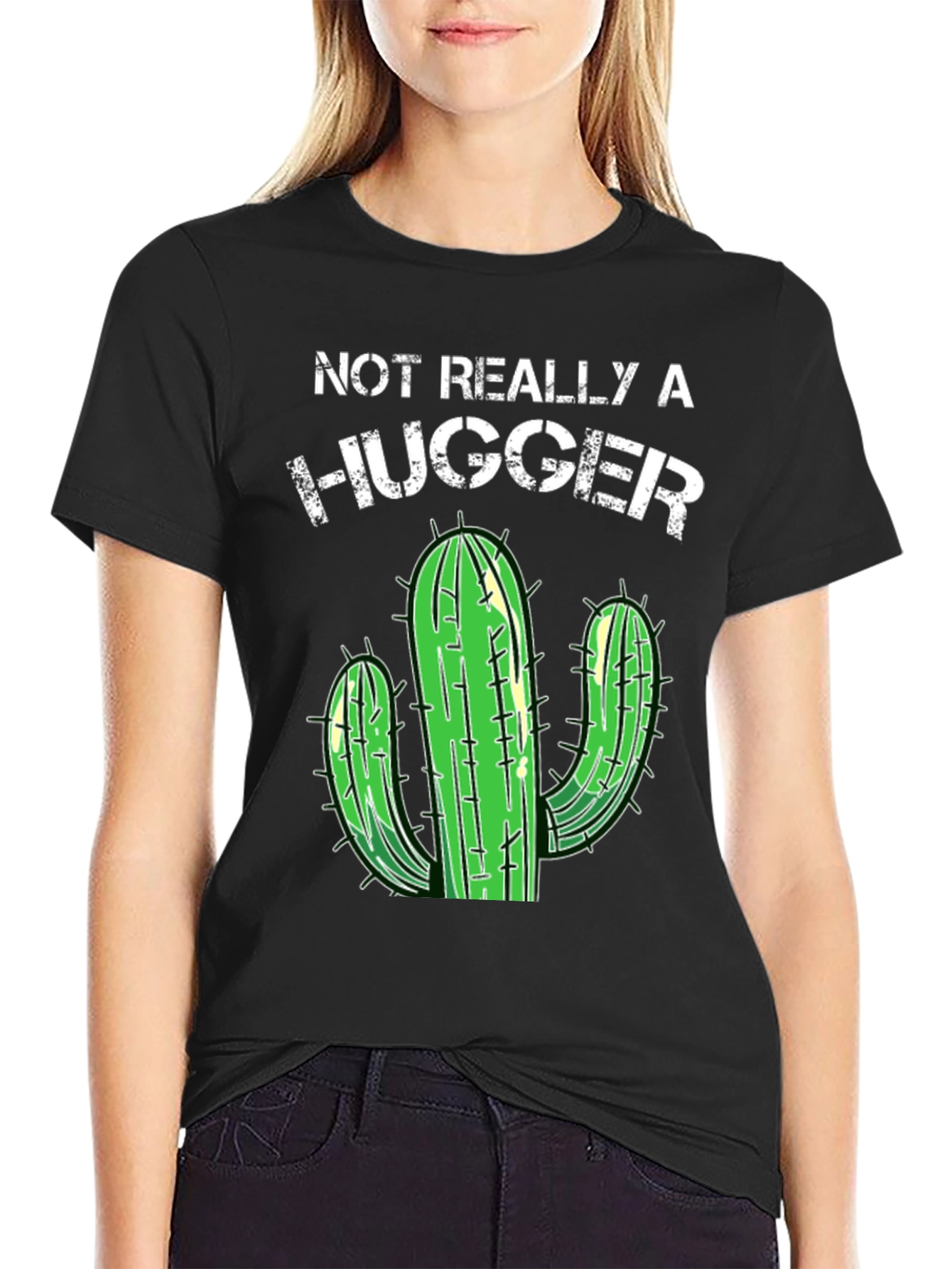 Black Not Really a Hugger Cactus Graphic Tee view 2
