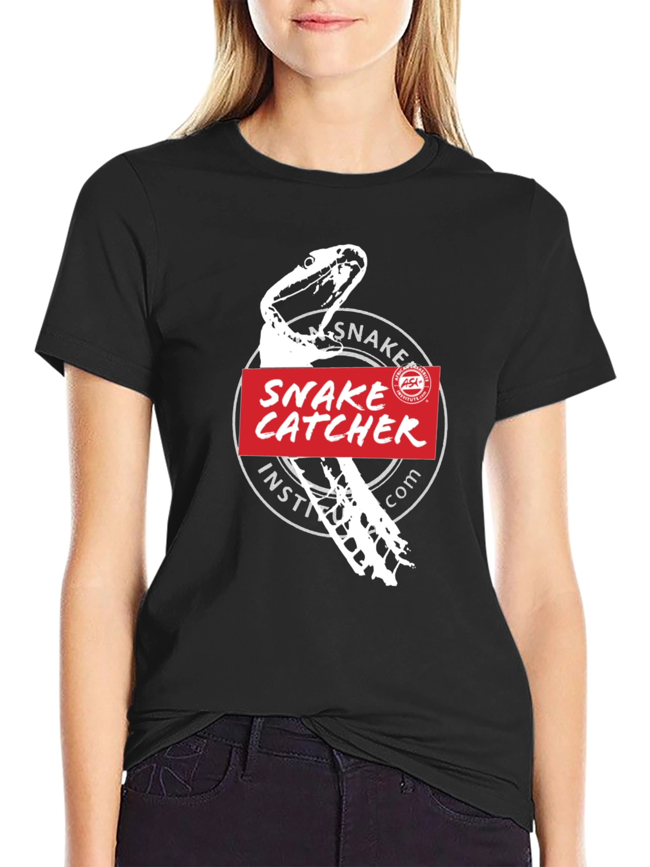 Black Snake Catcher Institute T-Shirt -  Black Cotton Tee view 2