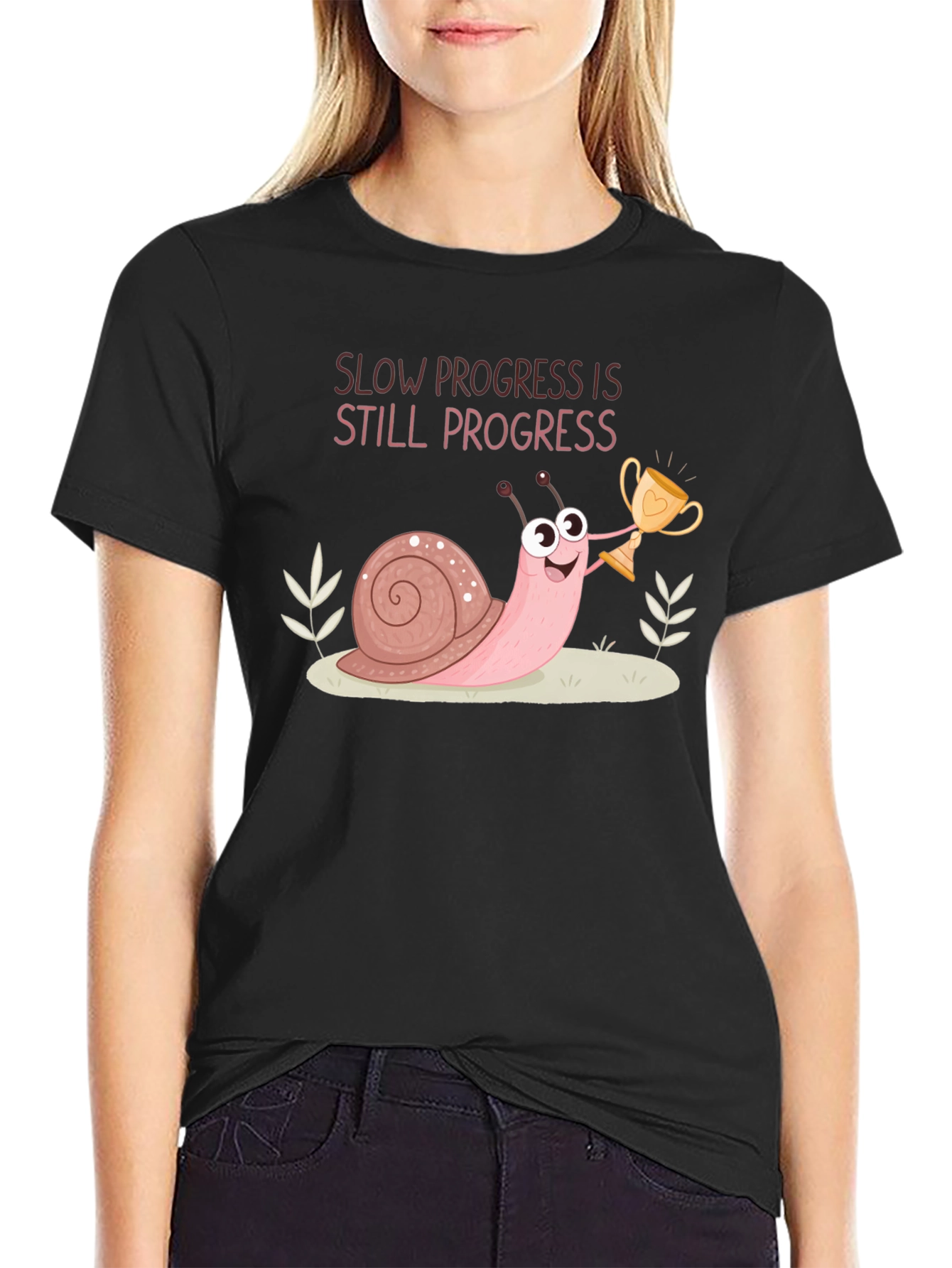 Black Slow Progress Snail T-Shirt - Motivation Tee view 2
