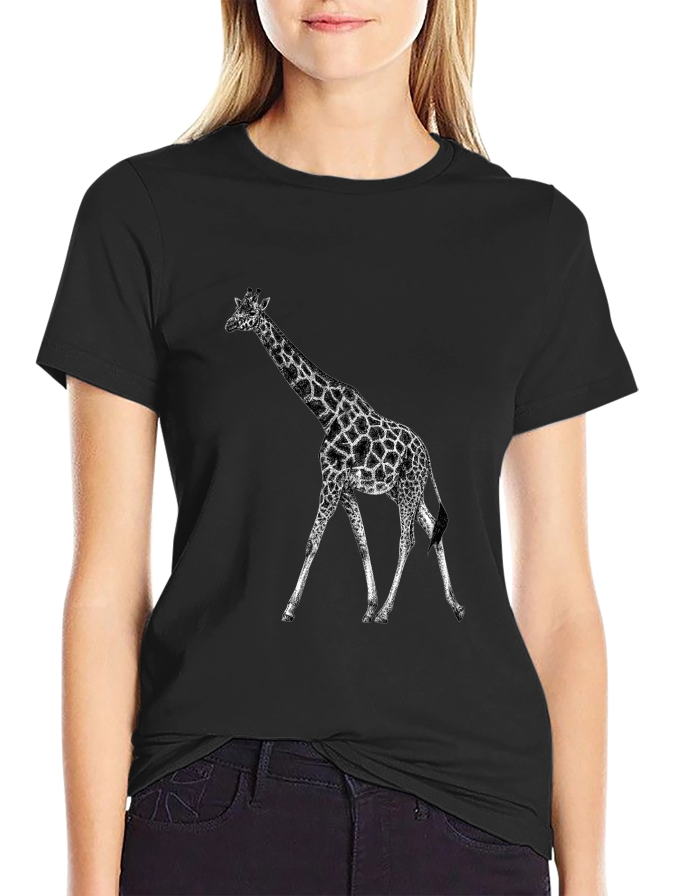 Black Giraffe Graphic Tee - Black Casual T-Shirt view 2