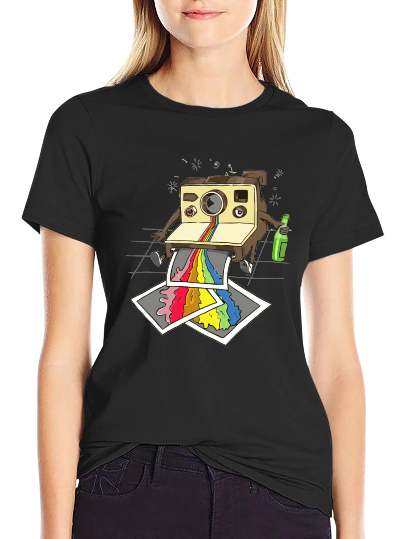 Black Funky Retro Camera Print Black T-Shirt view 2