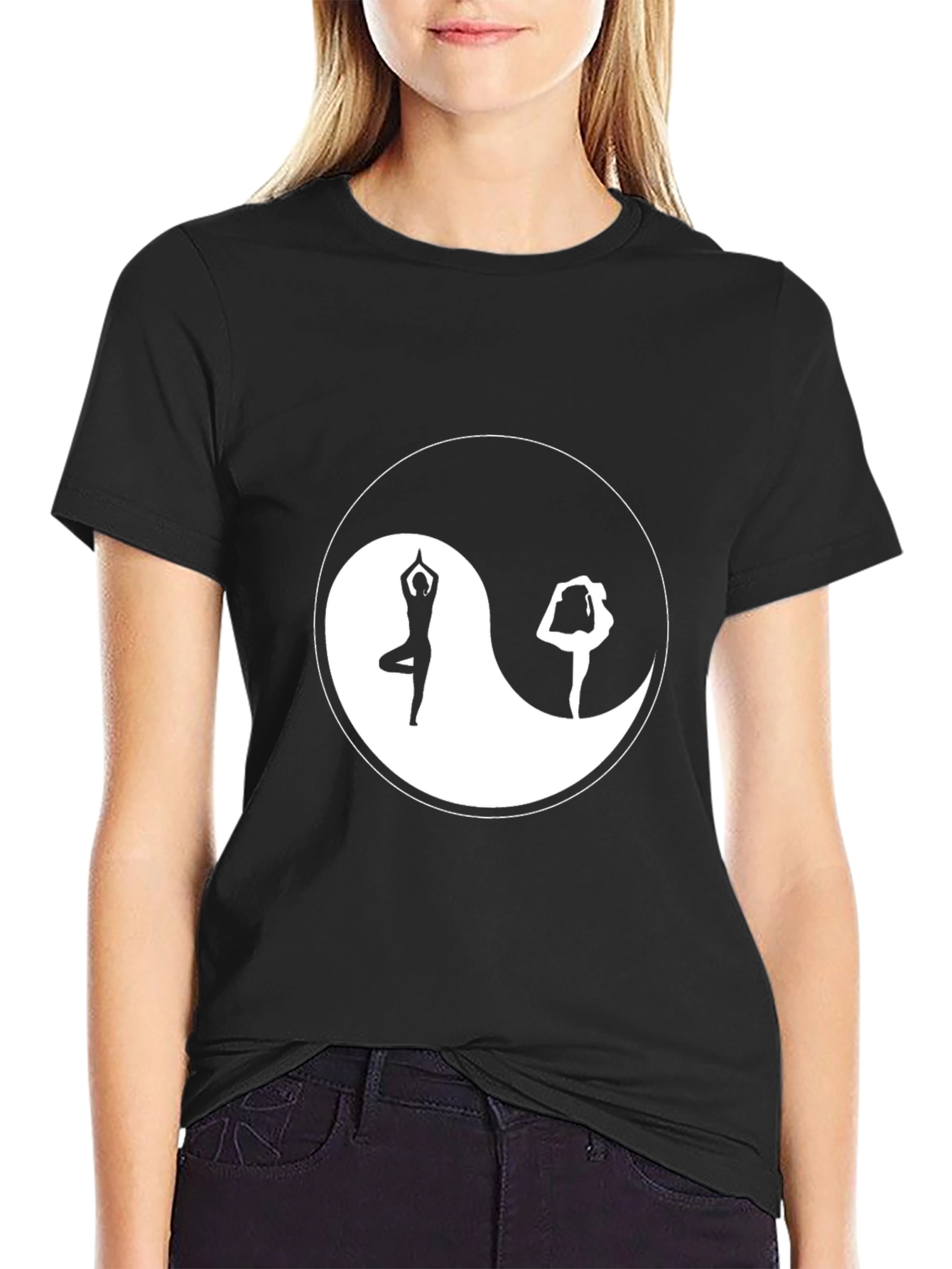 Black Yin Yang Yoga Graphic Black T-Shirt view 2