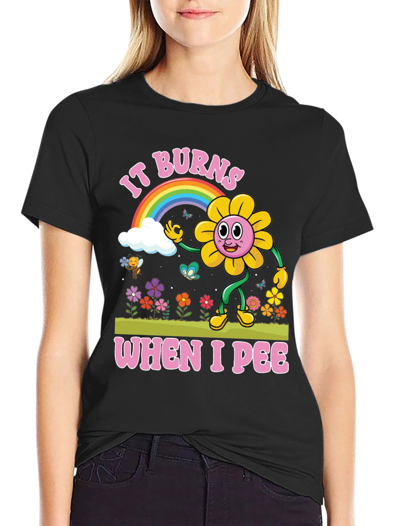 Black It Burns When I Pee Graphic T-Shirt view 2