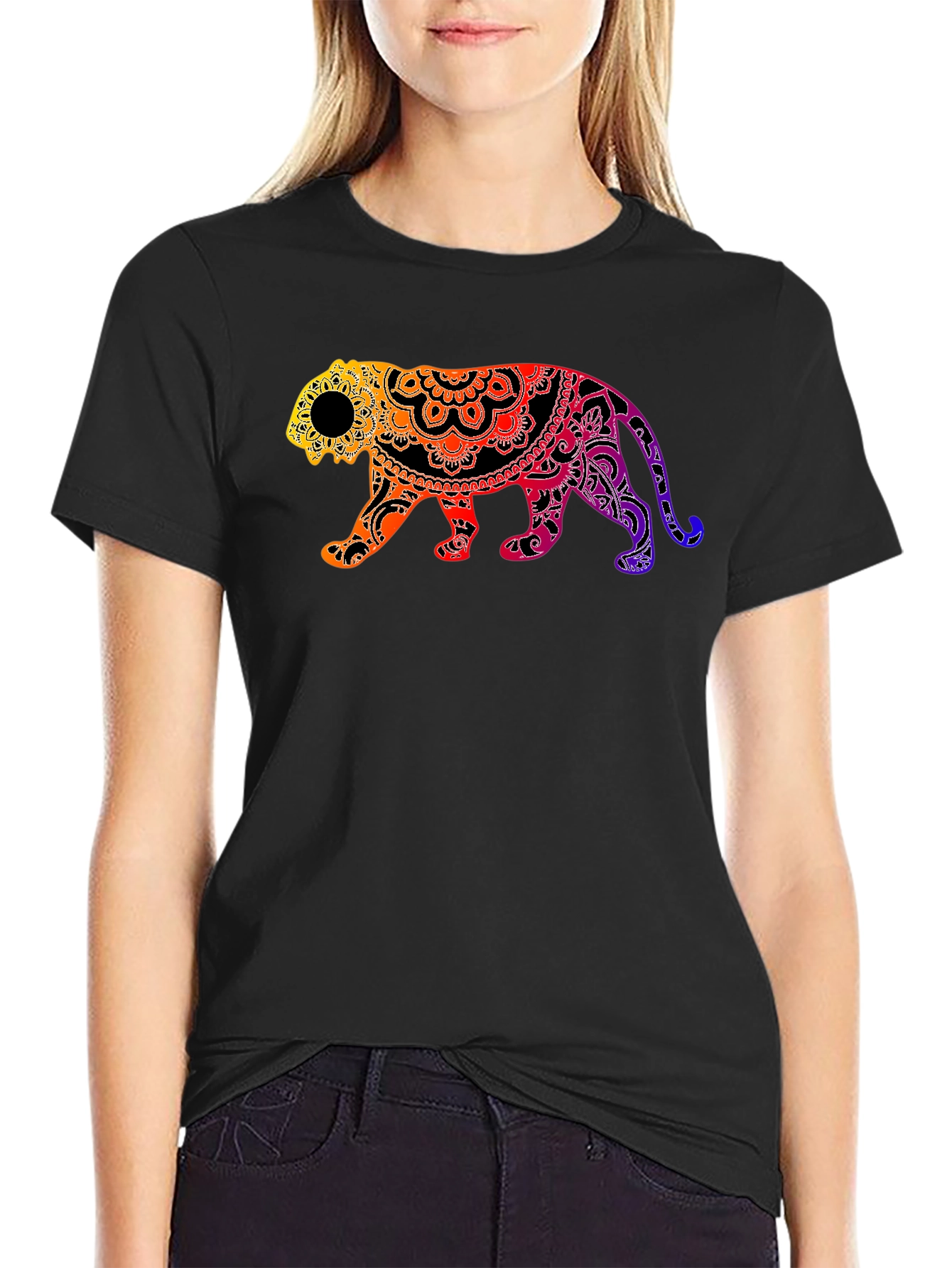 Black Vibrant Mandala Tiger Graphic Tee - Black view 2