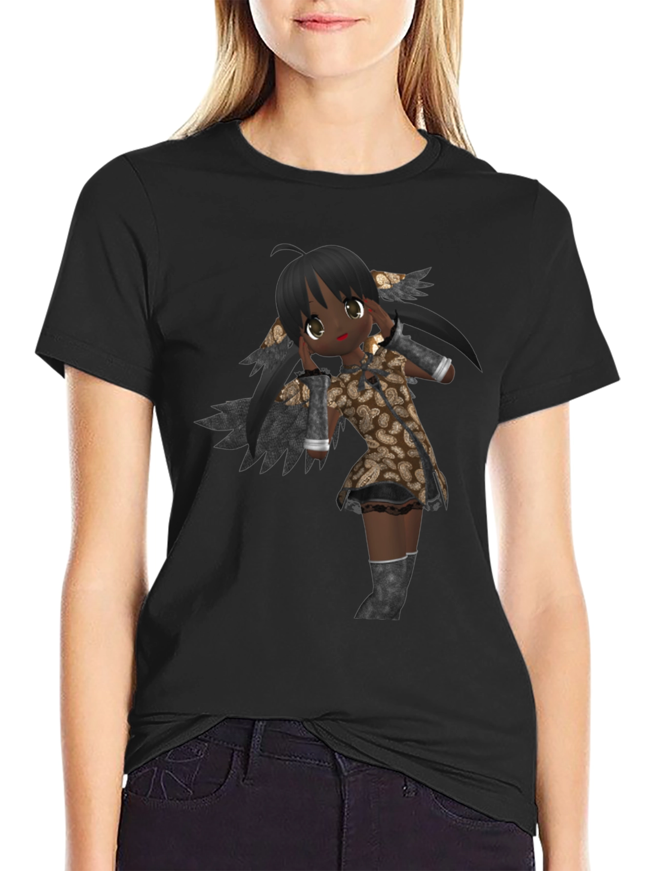 Black Anime Graphic Print Black T-Shirt view 2