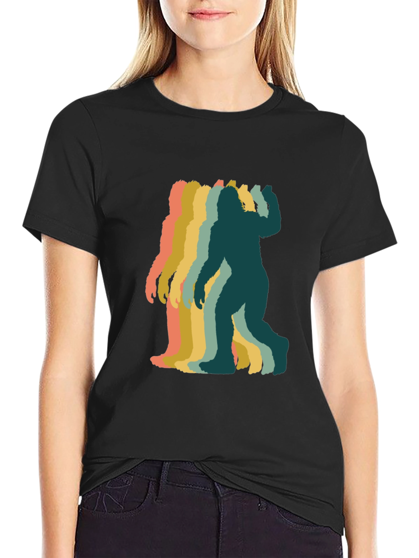 Black Retro Bigfoot Silhouette Graphic T-Shirt - Black view 2