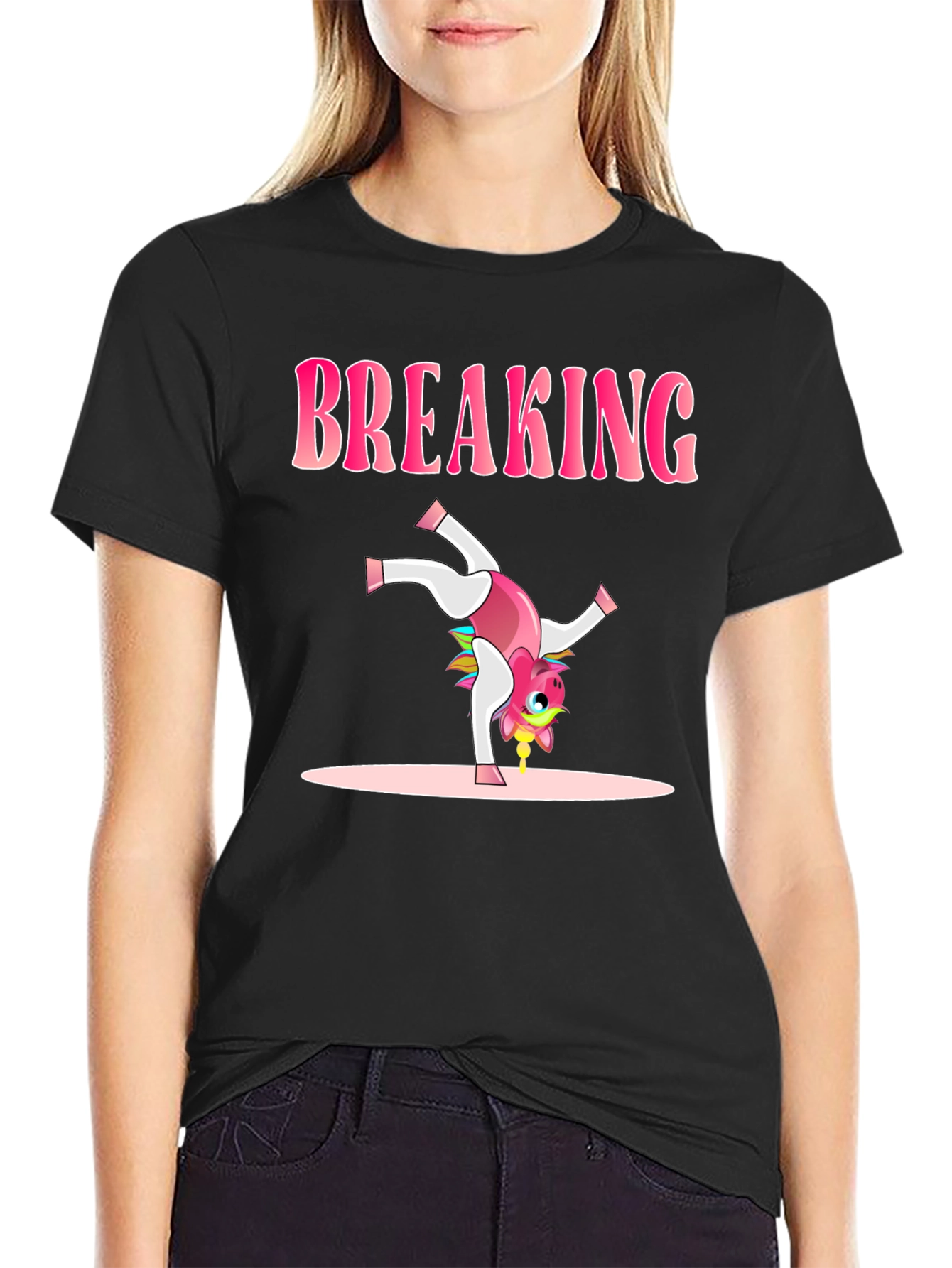 Black Breaking Unicorn Black T-Shirt view 2