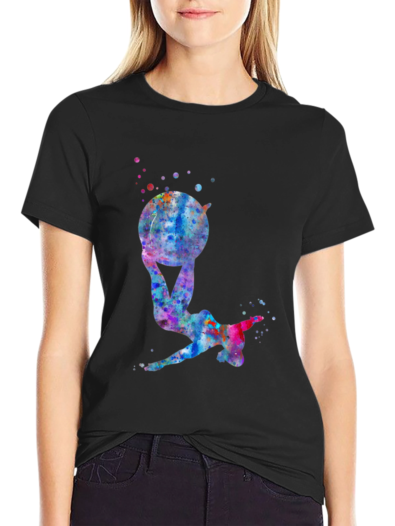 Black Gymnast Watercolor Black T-Shirt view 2