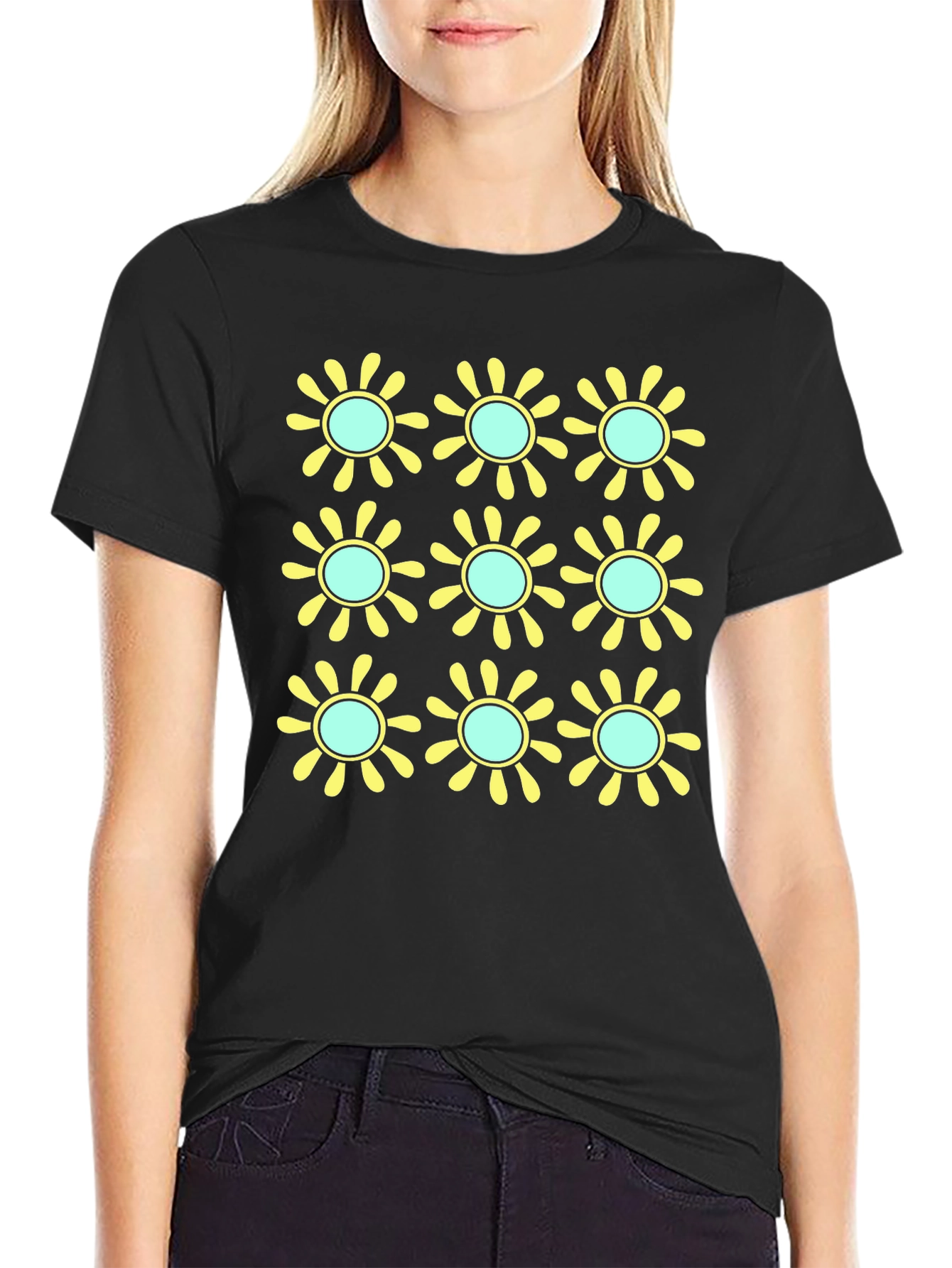 Black Retro Flower Power Graphic T-Shirt view 2