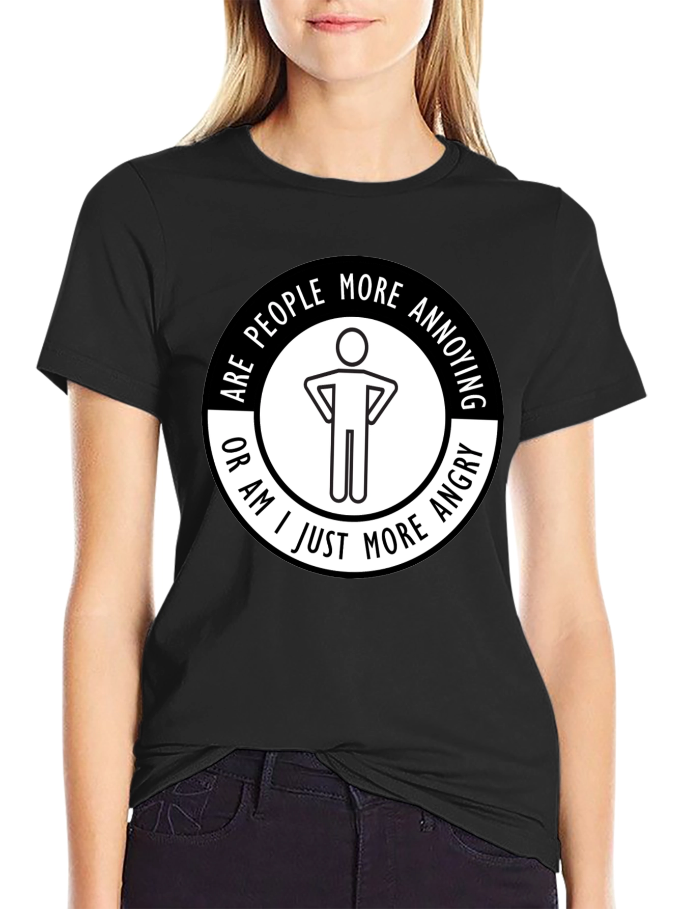 Black Funny "Are People More Annoying?" Graphic T-Shirt view 2