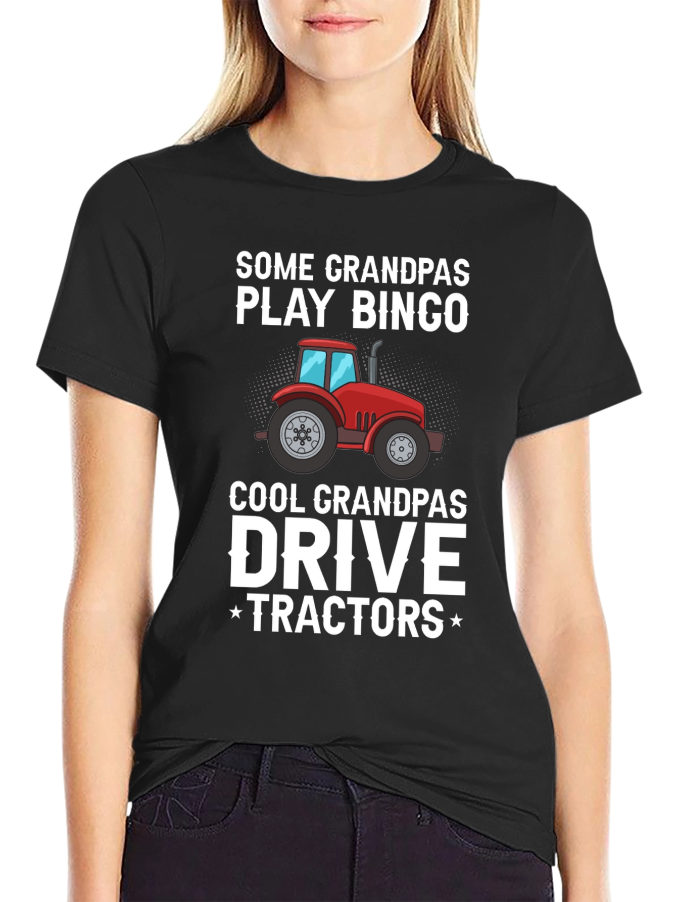Black Cool Grandpa Drives Tractors T-Shirt view 2