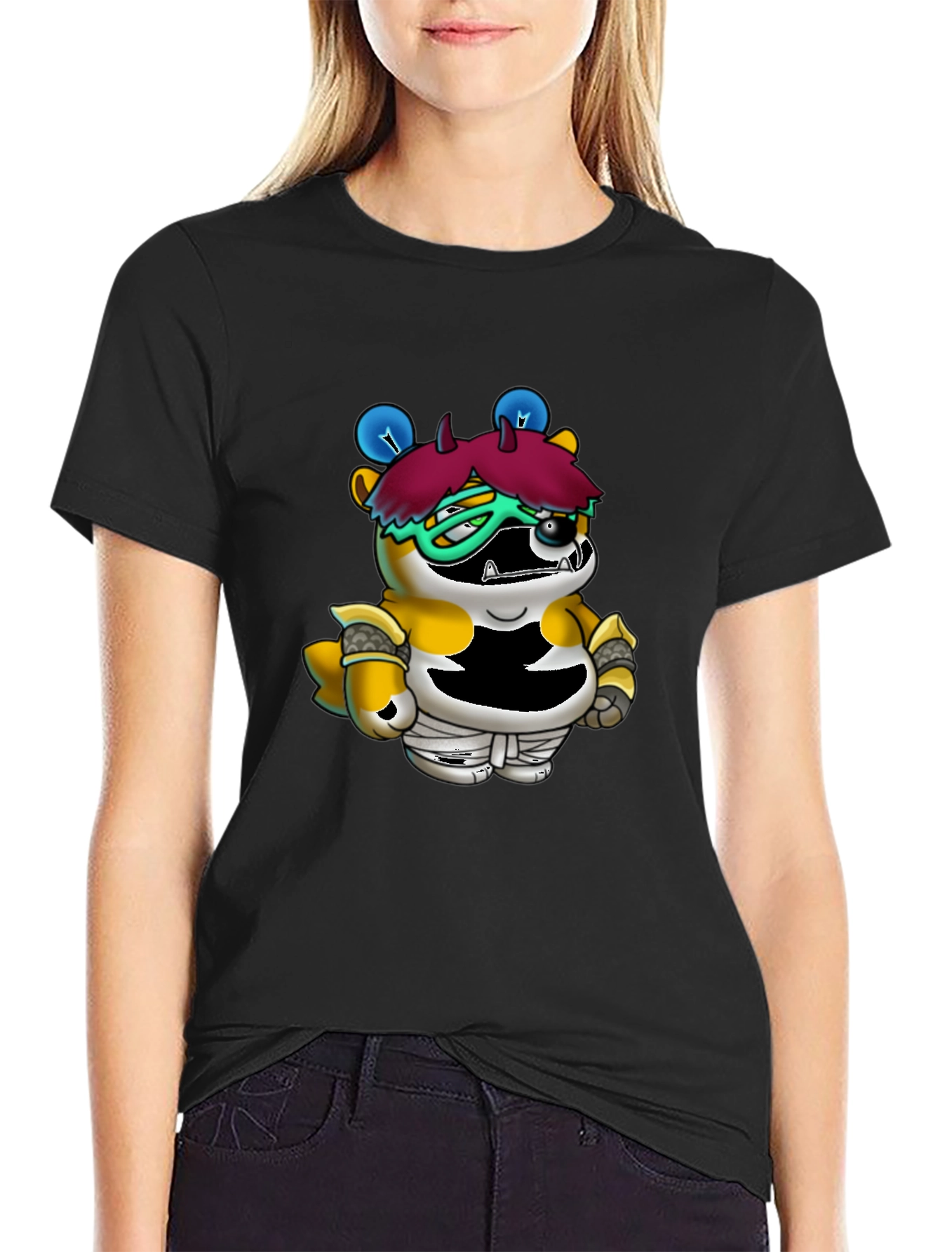 Black Cartoon Character Graphic Black T-Shirt view 2