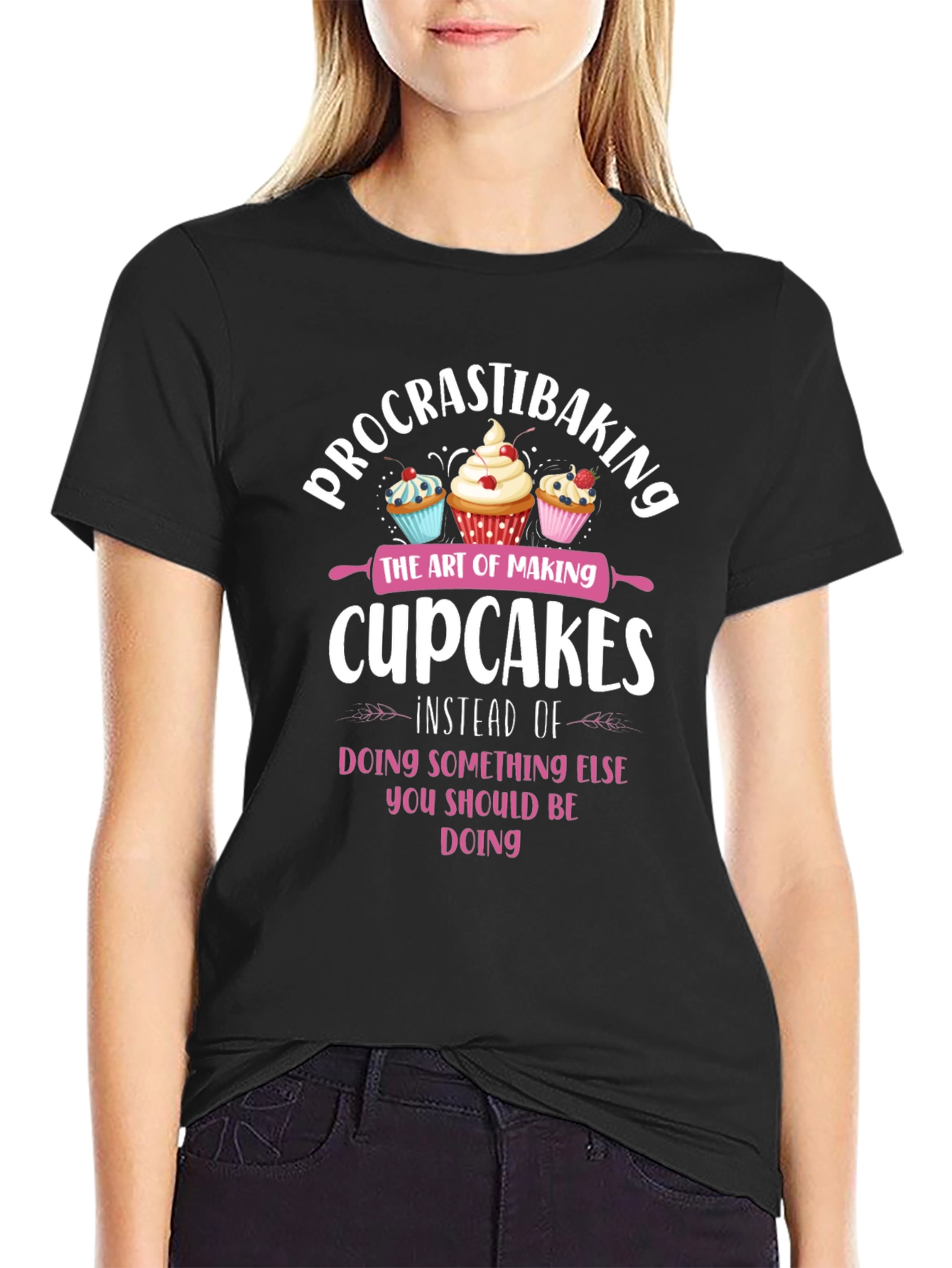 Black Procrastibaking Cupcakes T-Shirt view 2