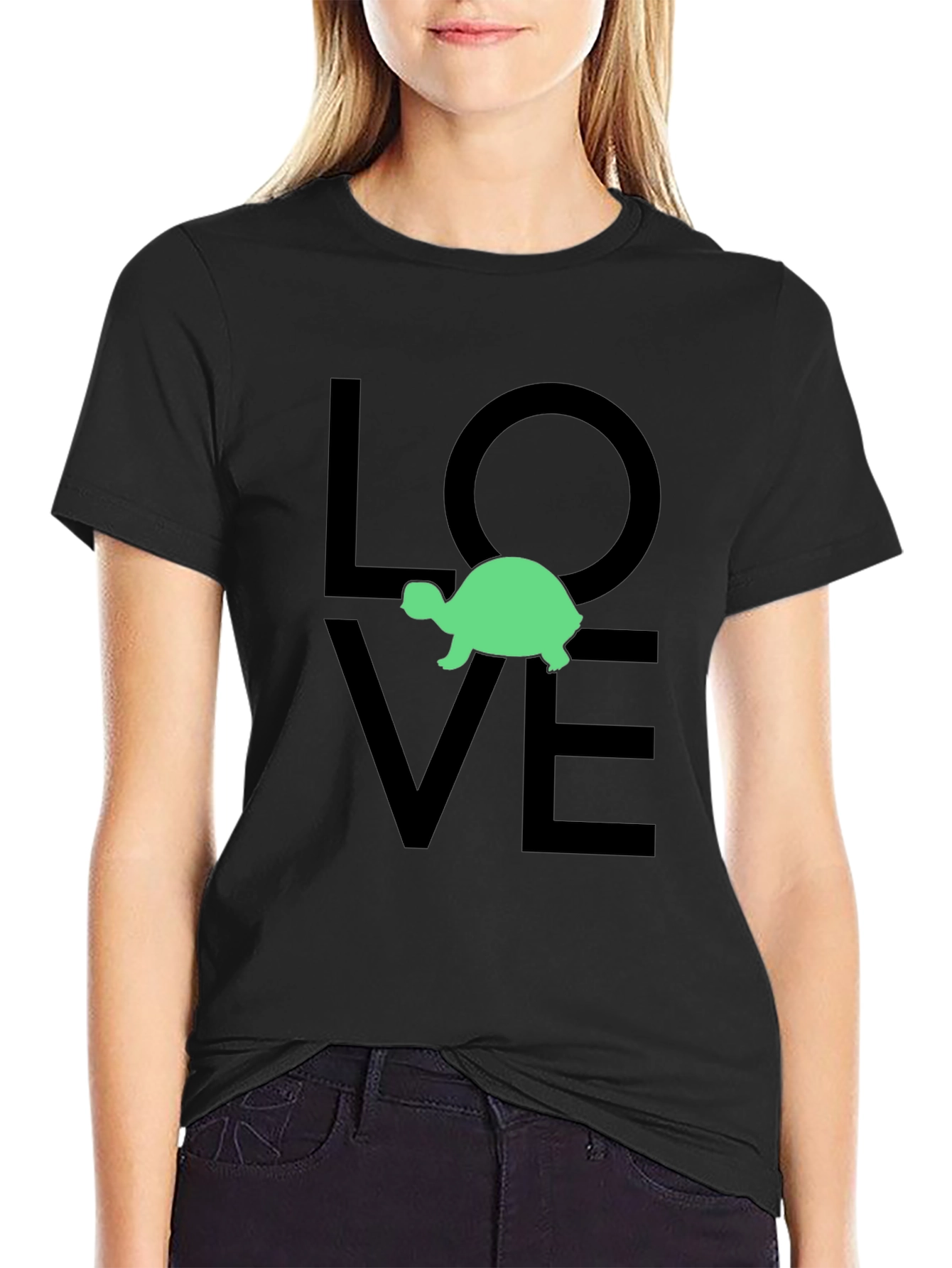 Black Turtle Love Graphic Tee - Black Cotton T-Shirt view 2