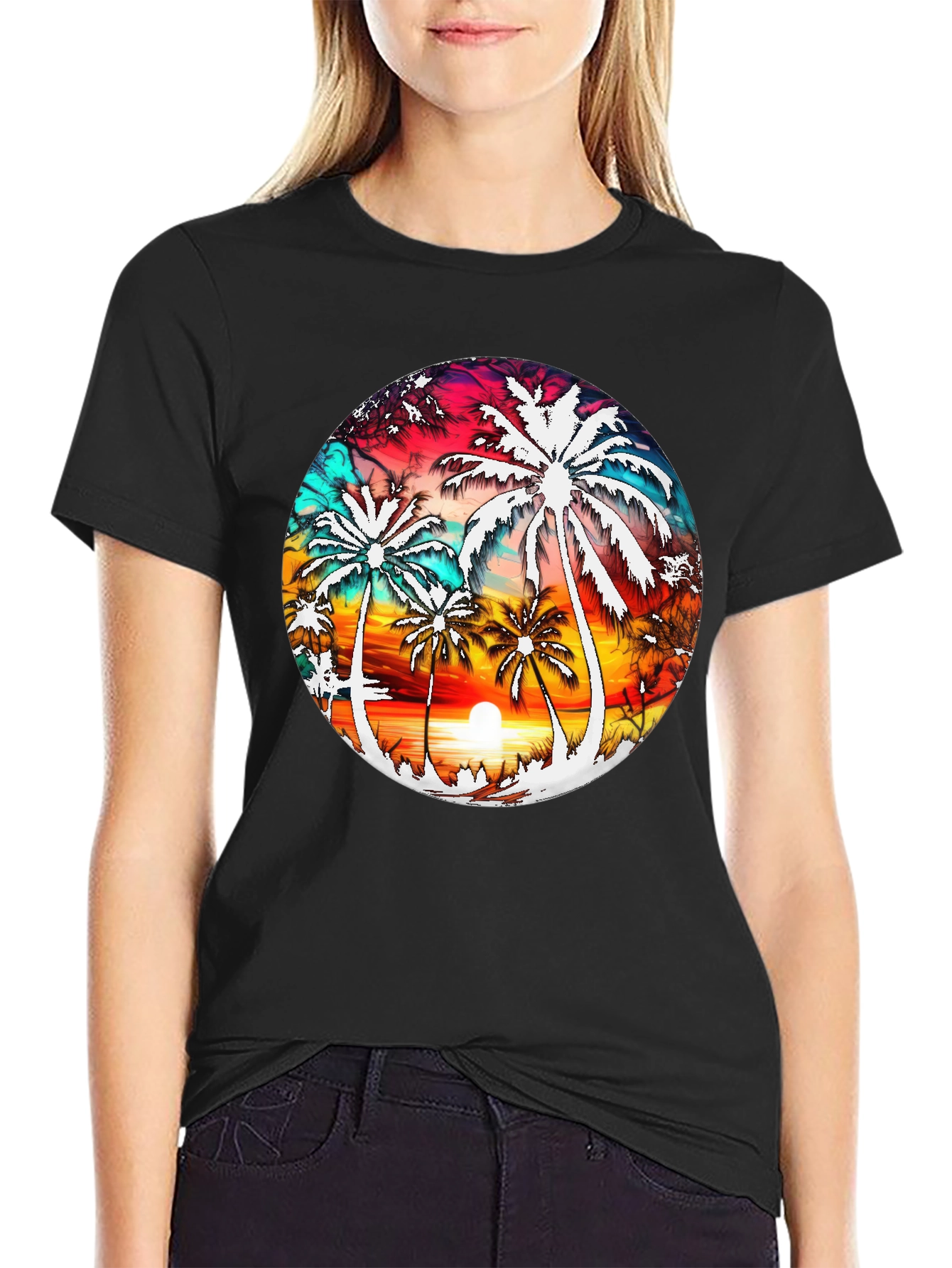 Black Sunset Palm Tree Graphic Tee - Tropical Vibe view 2