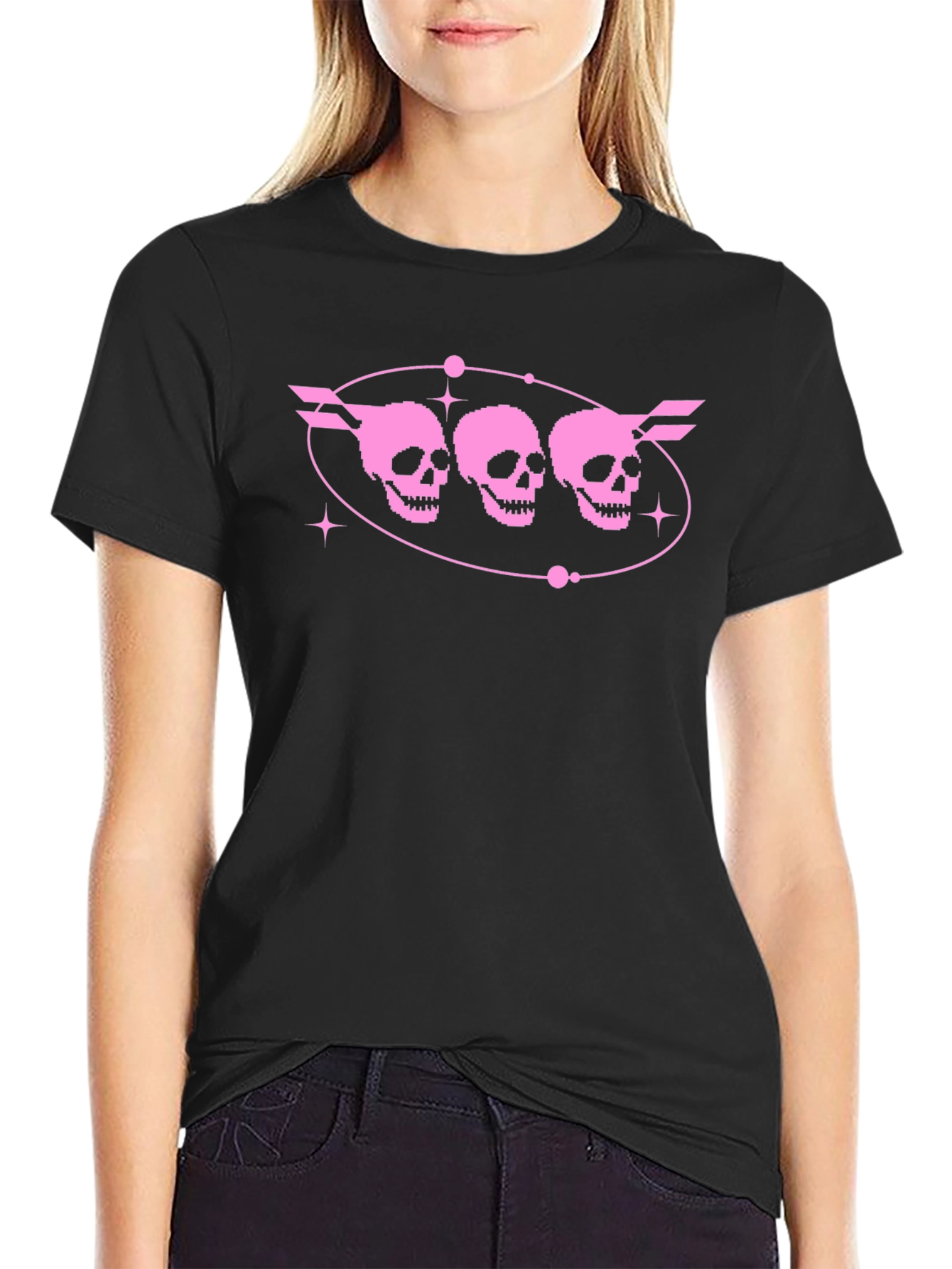 Black Skulls with Wings T-Shirt - Black view 2