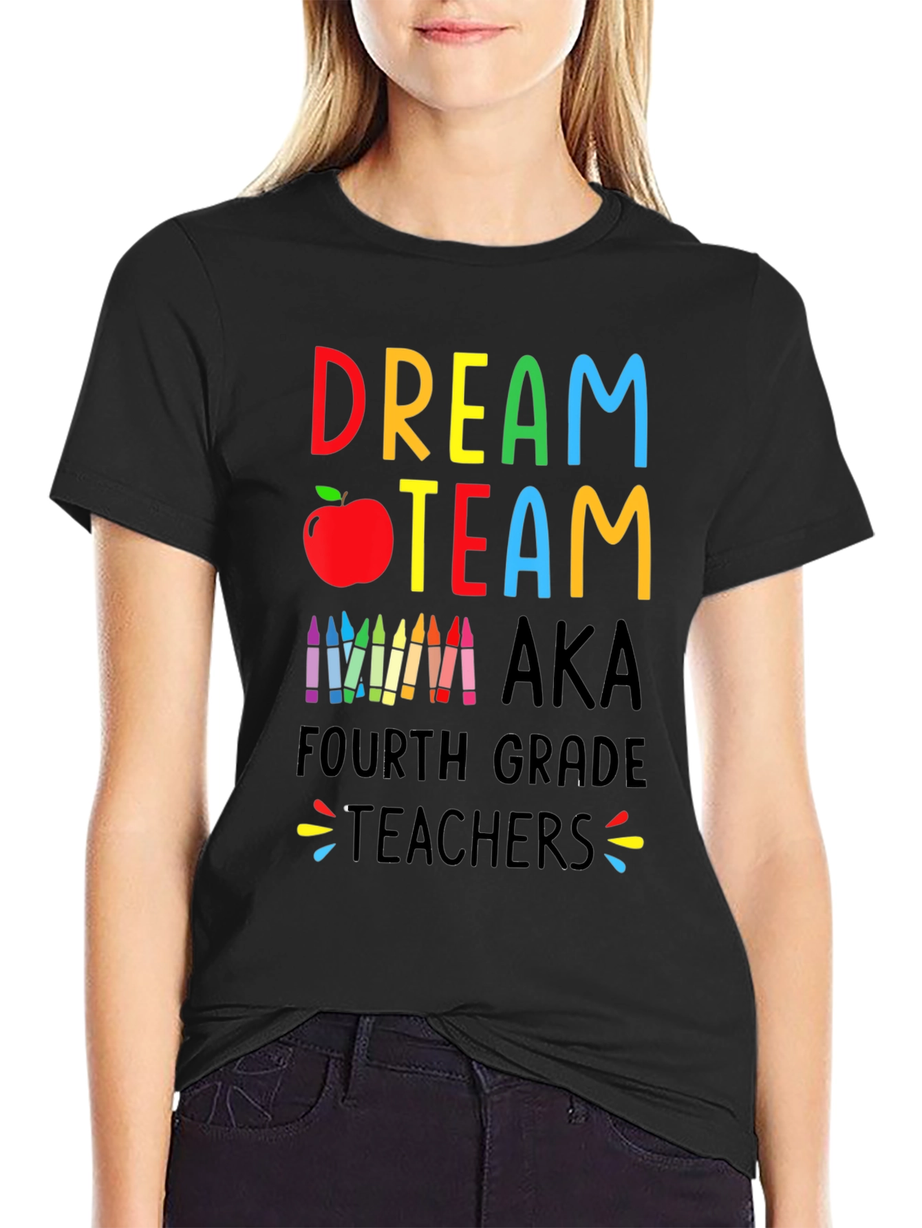 Black Dream Team Teacher Shirt - Fourth Grade view 2
