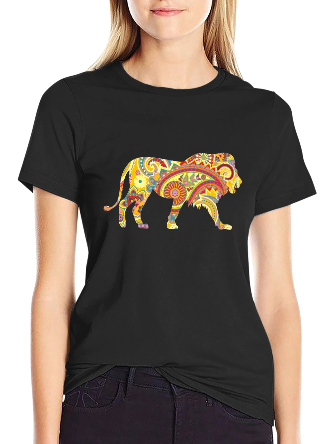 Black Lion Paisley Graphic T-Shirt - Unique Design view 2