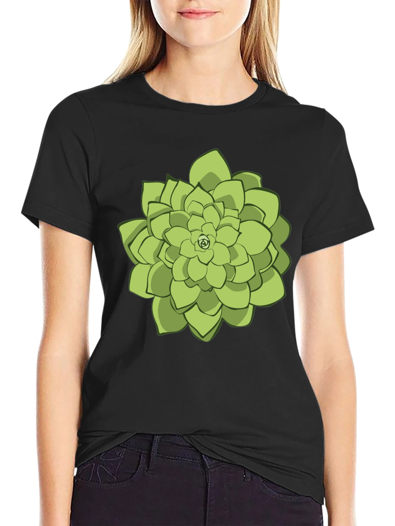 Black Black T-Shirt with Succulent Graphic Print view 2