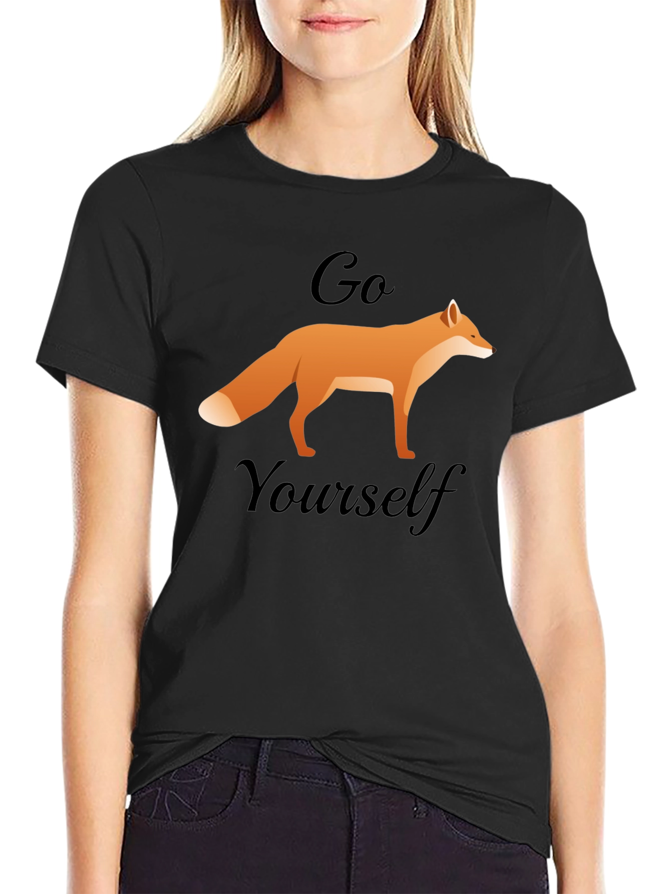 Black Go Fox Yourself T-Shirt - Funny Animal Tee view 2