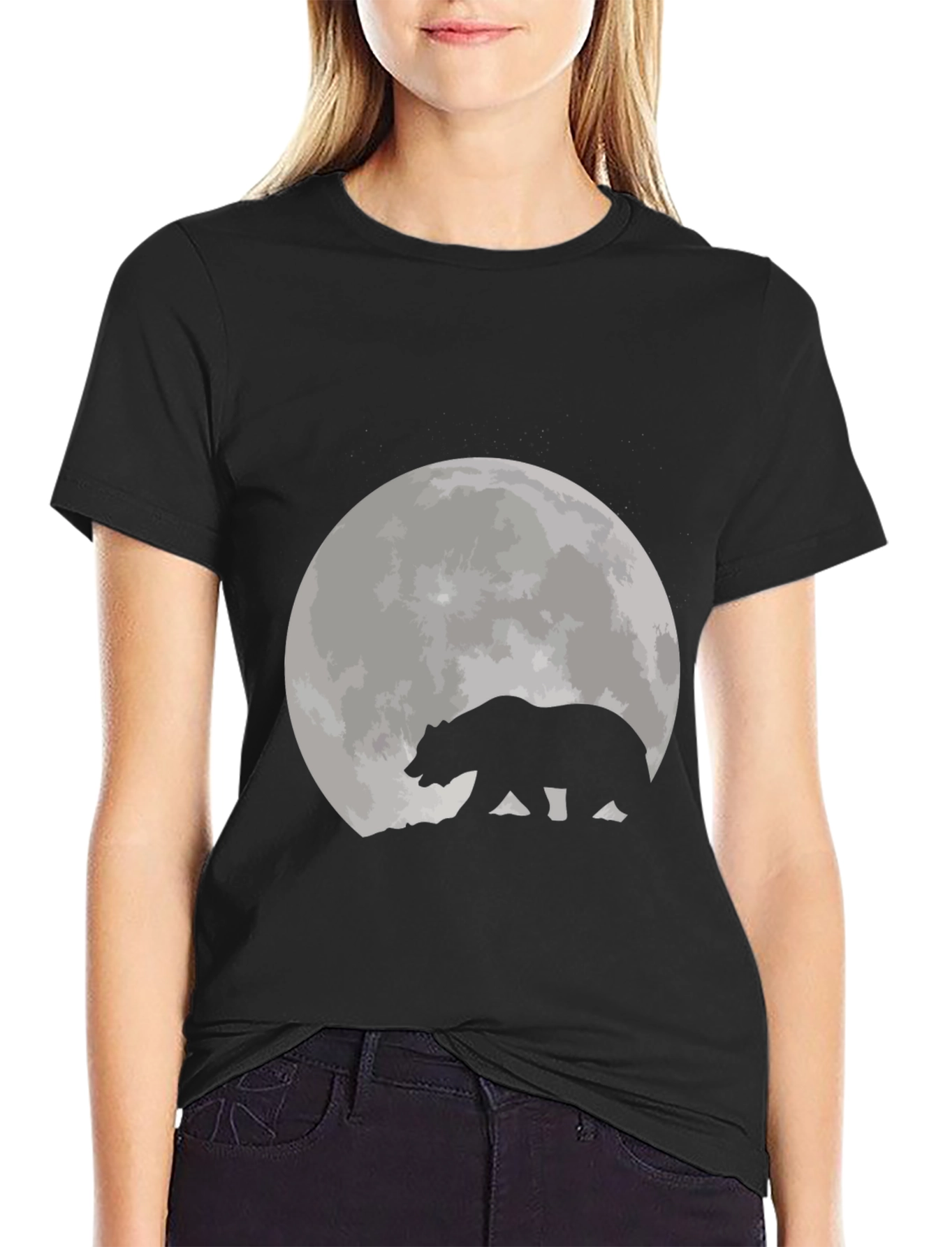 Black Bear Moon Black T-Shirt view 2