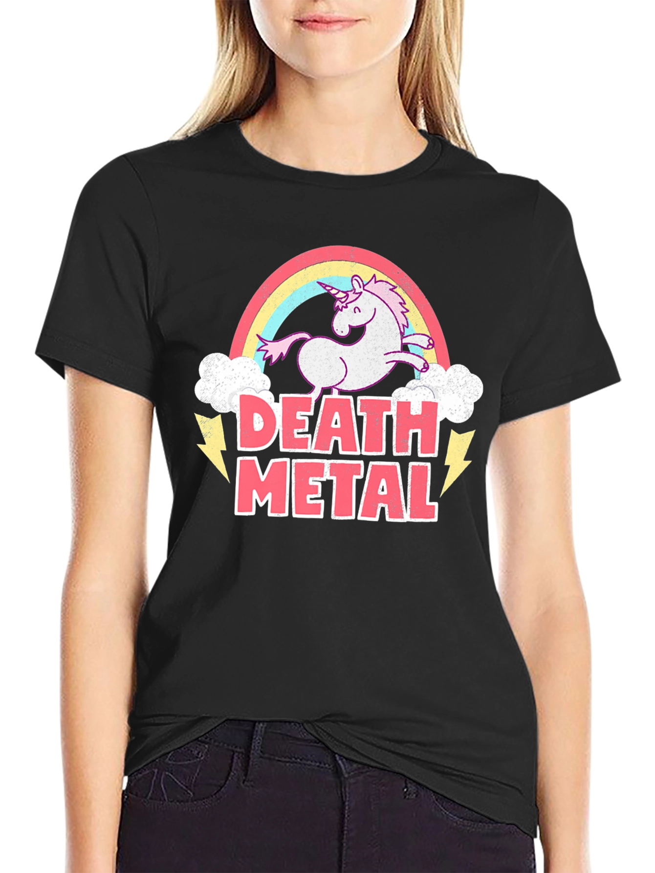 Black Death Metal Unicorn T-Shirt - Black Cotton Tee view 2