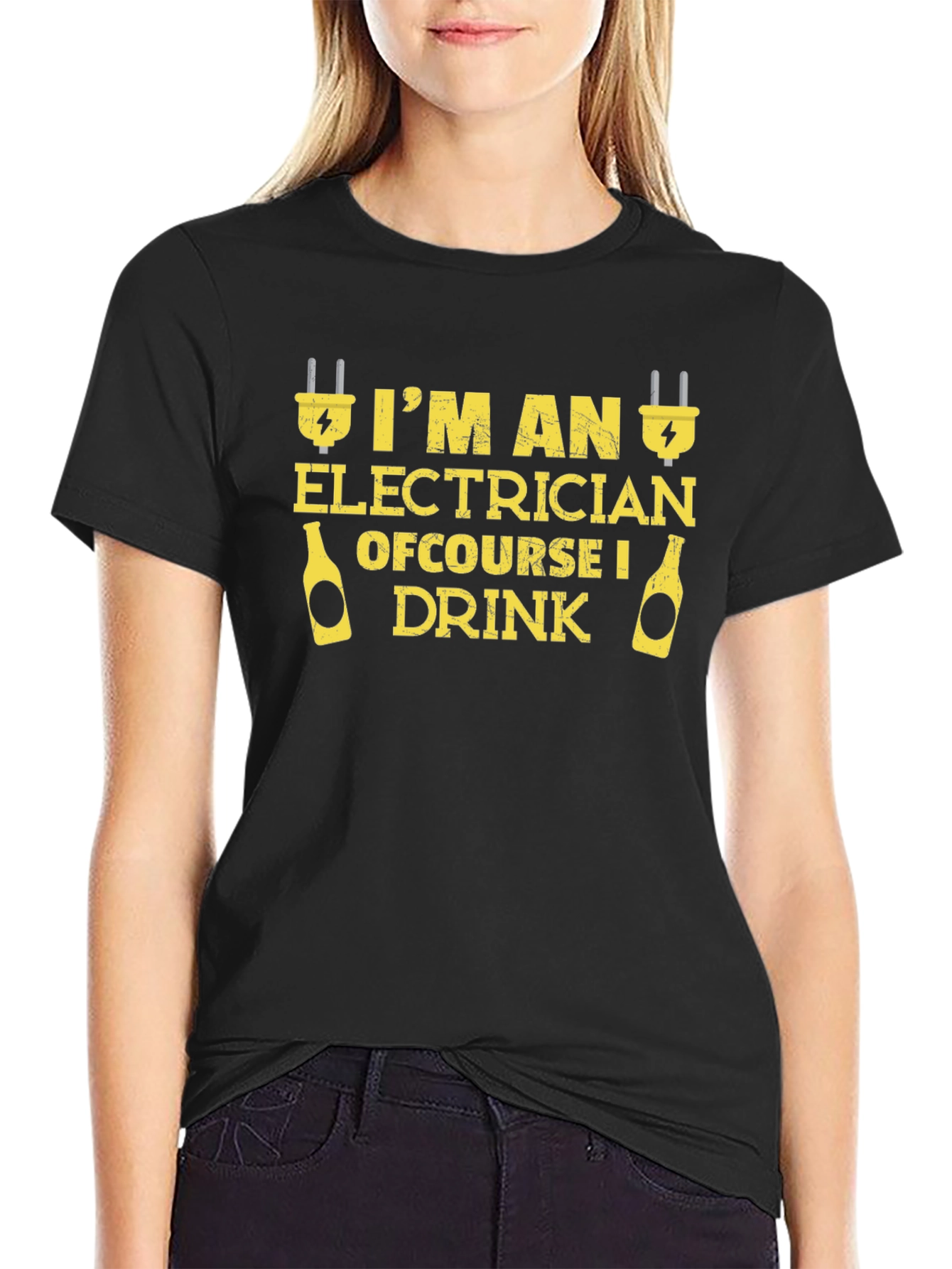 Black Electrician T-Shirt - Of Course I Drink Funny Tee view 2