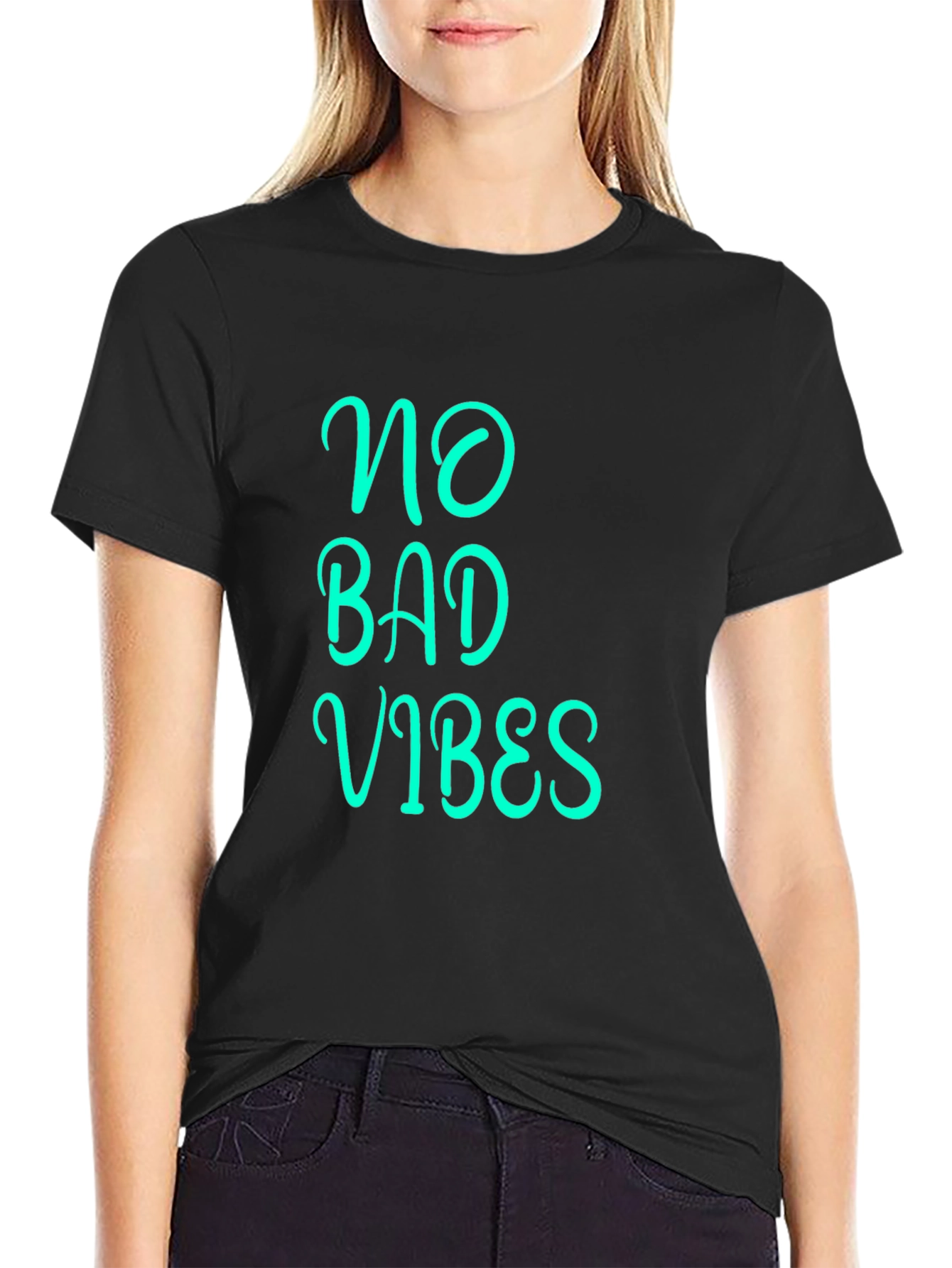 Black No Bad Vibes Graphic Tee - Black Cotton Blend view 2
