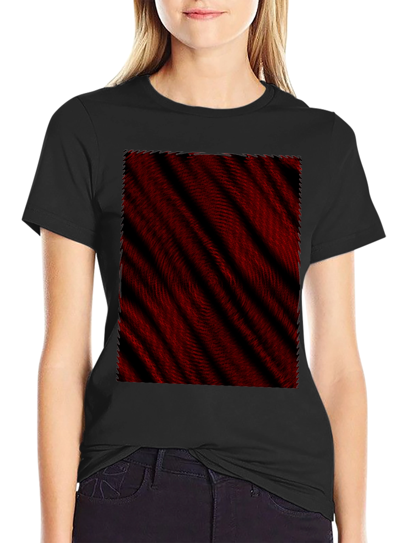 Black Abstract Red & Black Striped Tee view 2