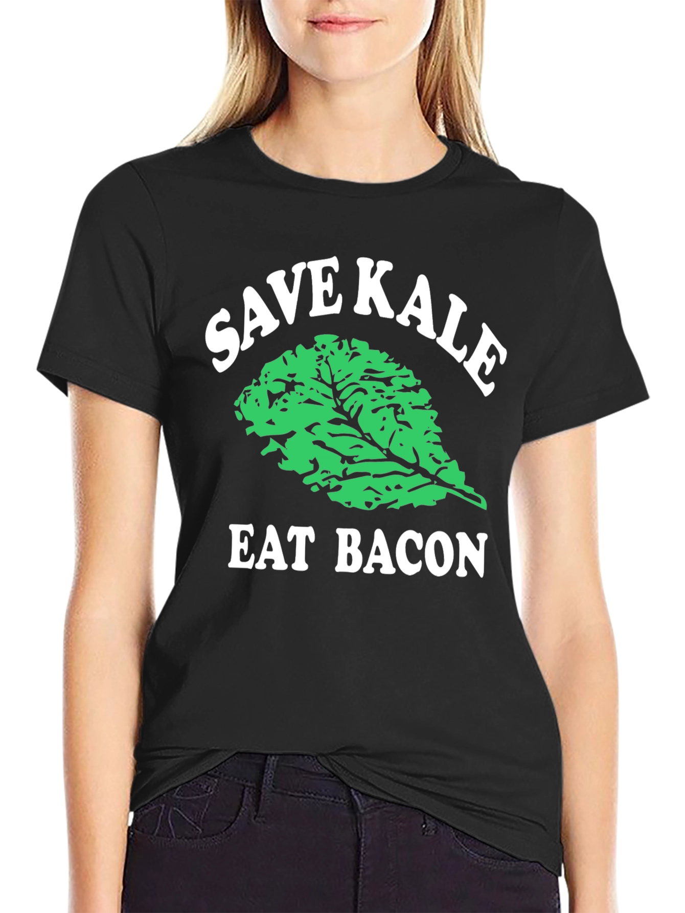 Black Save Kale Eat Bacon Graphic Tee view 2