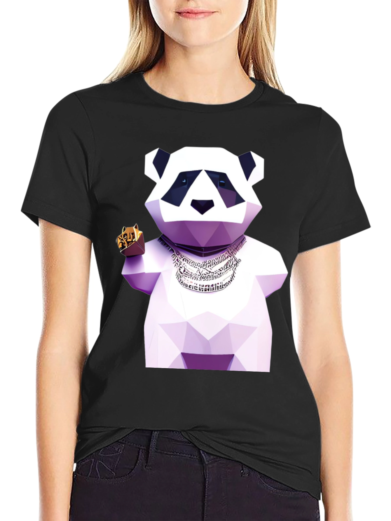 Black Geometric Panda T-Shirt view 2